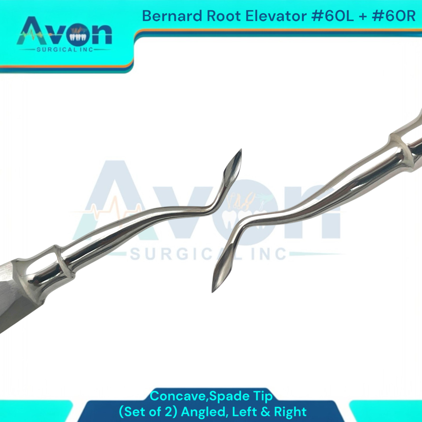 Left & Right Bernard Root Dental Elevator Picks, #60L+#60R, Gold Ends, 2PK