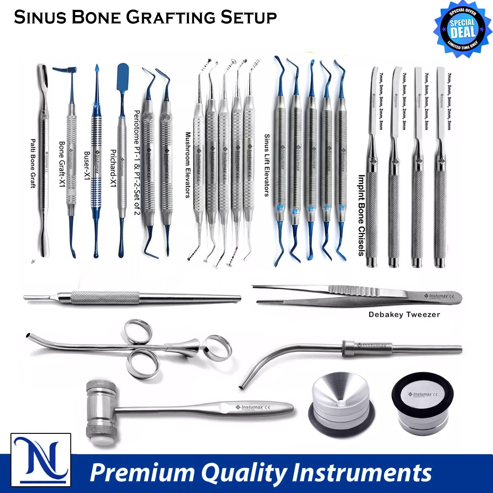 Dental Sinus Lift & Bone Grafting Implant Surgery Instruments Doctors Setup Kit