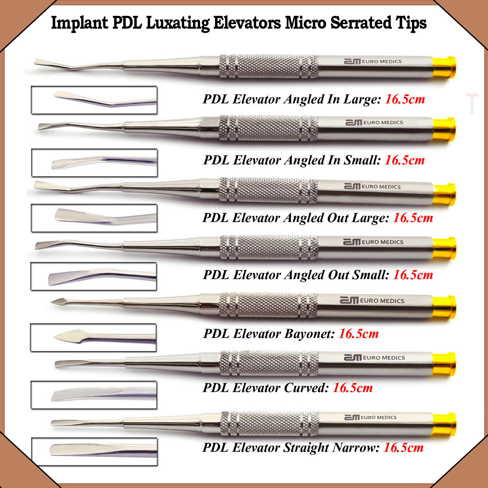 Dental PDL Luxating Elevator Micro Serrated Tips Implant Oral Instruments New CE