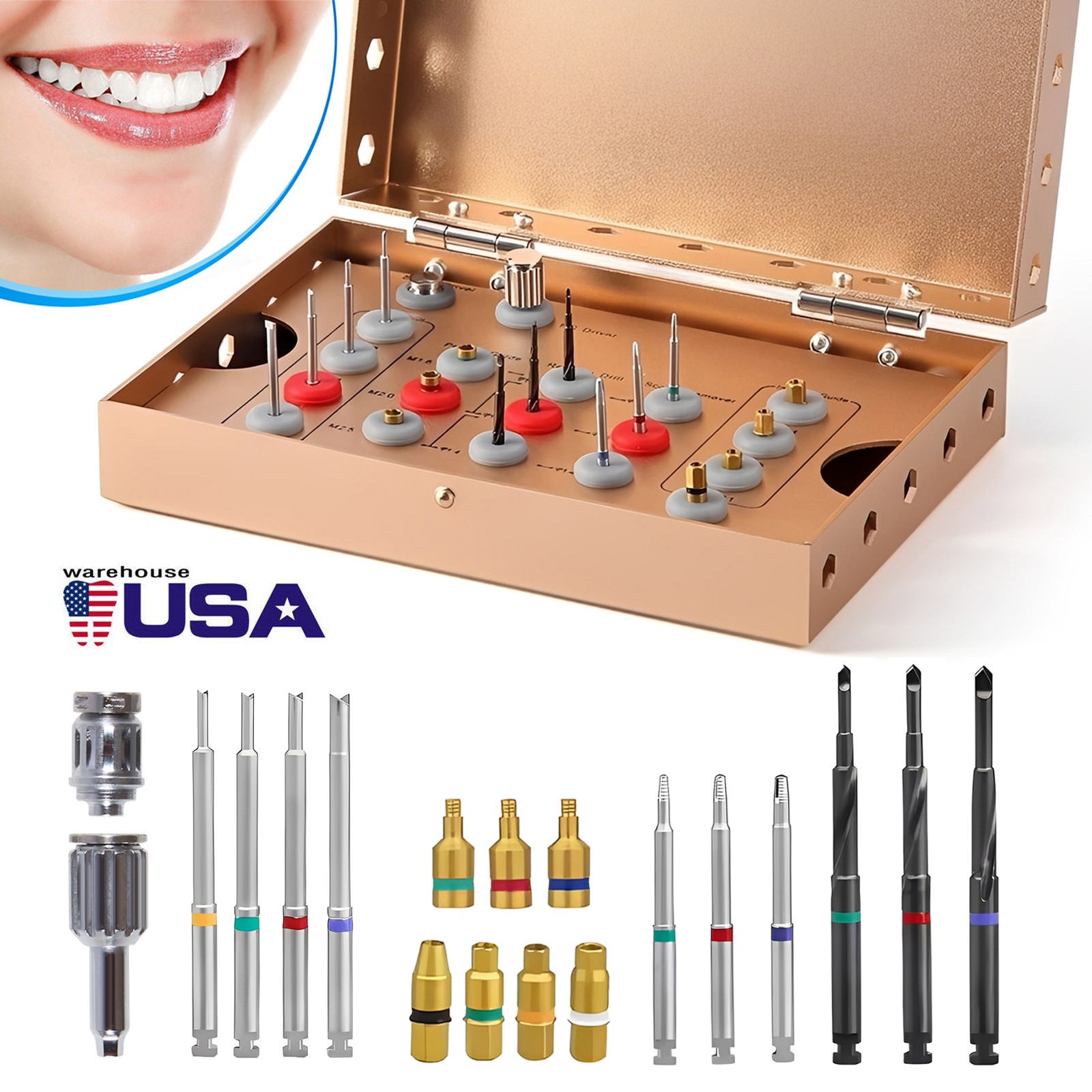 Dental Universal Implant Removal Kit Golden Box Broken Screws Extract Tool Set