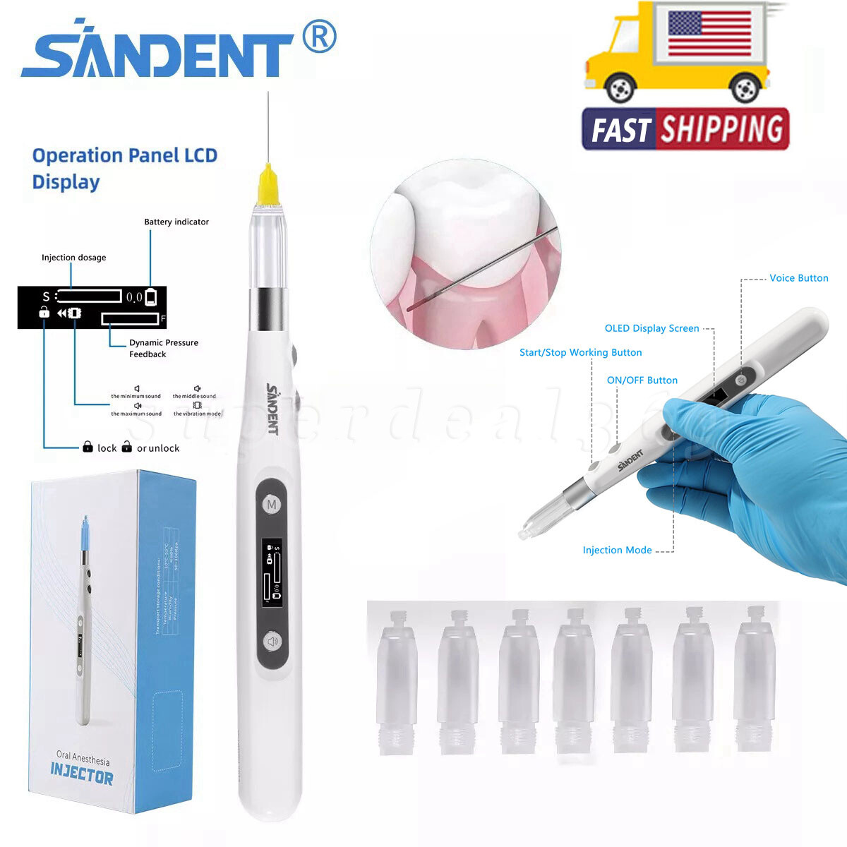 SANDENT Dental Painless Oral Local Anesthesia Injection Device Pen MD