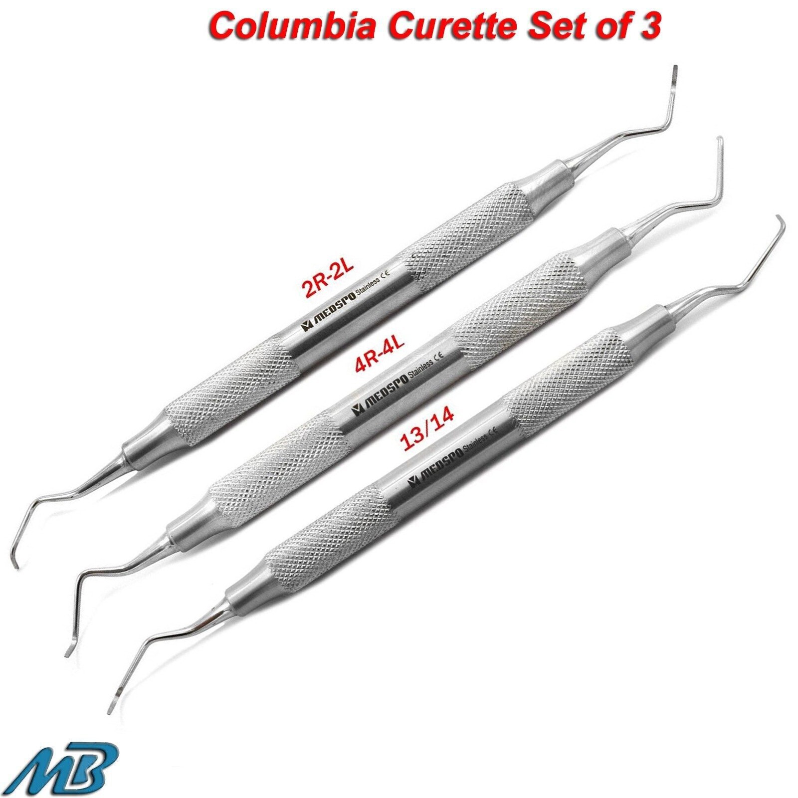 Set Of 3 Columbia Universal Curette Germany Stainless Steel Dental Instruments