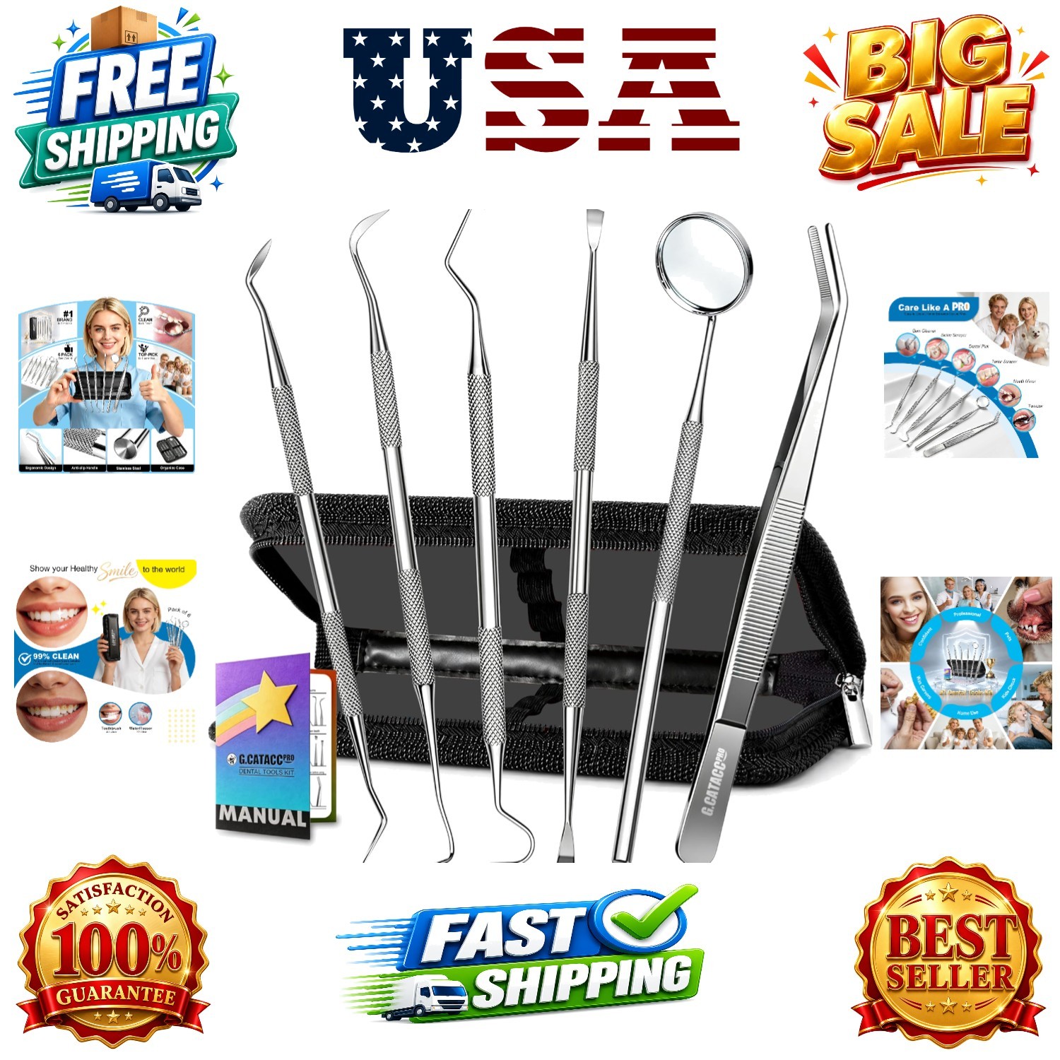 Dental Tools, Dental Pick Teeth Cleaning Tools Hygiene Kit, Plaque Remover fo…