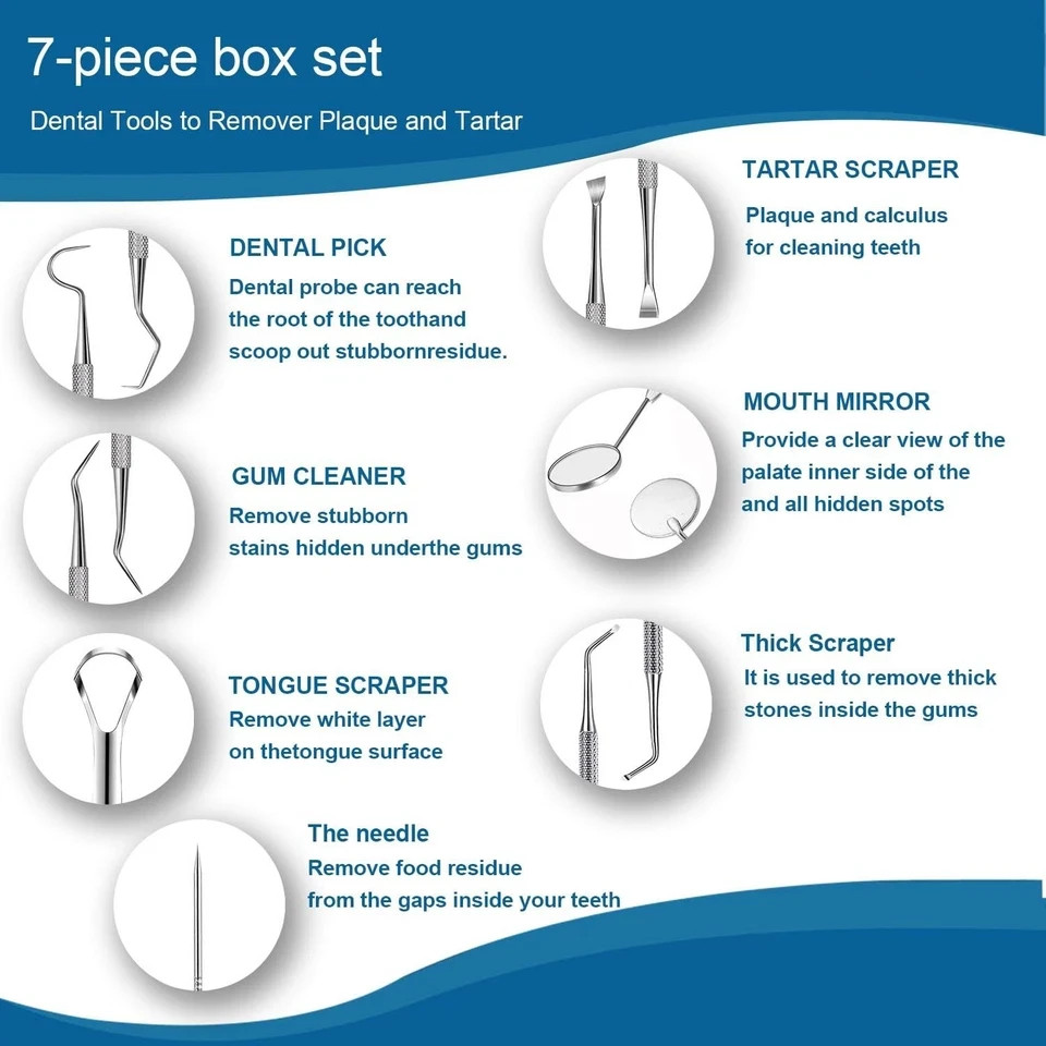 7 PCS Teeth Cleaning Tools Set | Tooth Scraper Picks | With Storage Case | Home