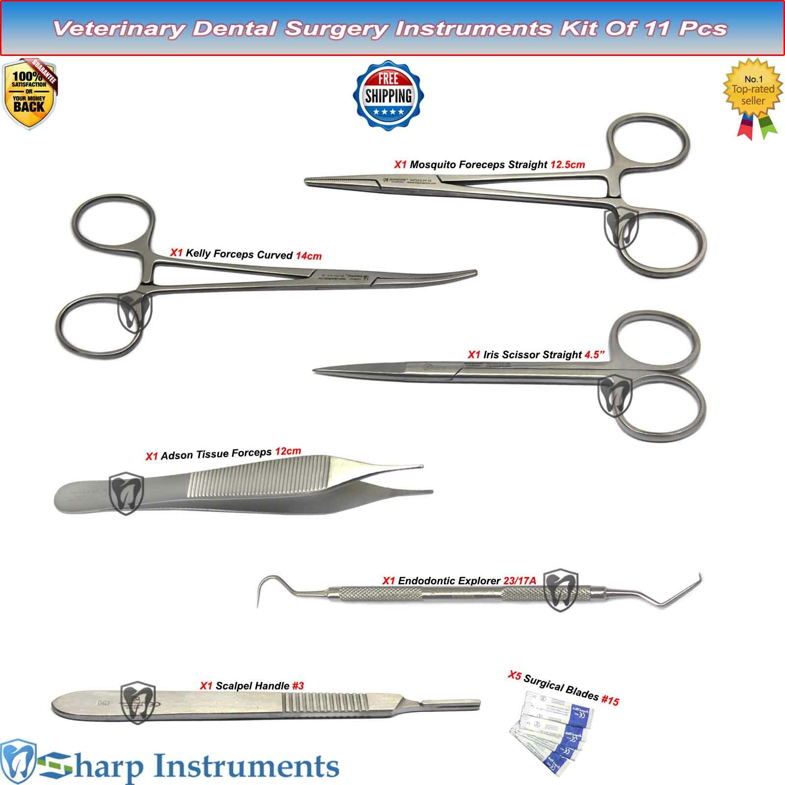 Veterinary Dental Surgery Instruments Kit Mosquito Forceps Explorer Scissor Set