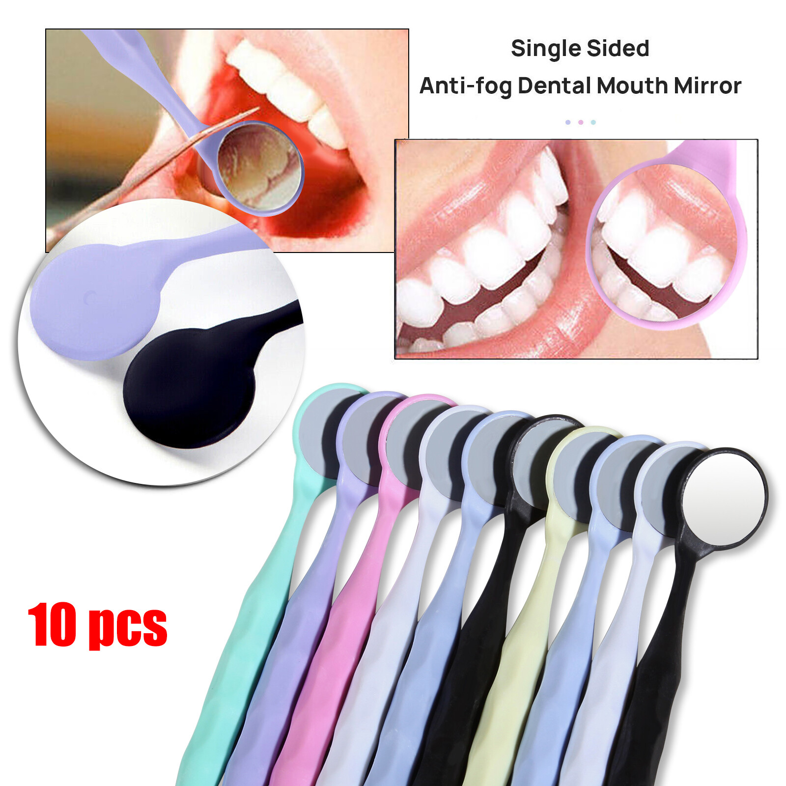 Dental Occlusal Mirror Fog Free LED Intra Oral Photo /10 Mouth Mirrors Reflector