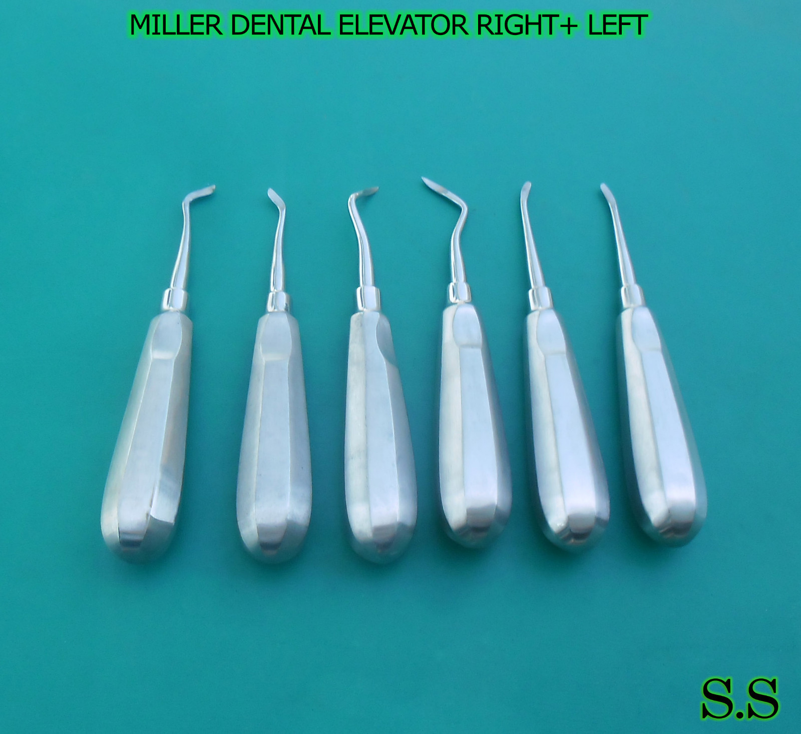 6 MILLER DENTAL TOOTH EXTRACTING EAST WEST ELEVATOR RIGHT+LEFT ROUNDED BLADE