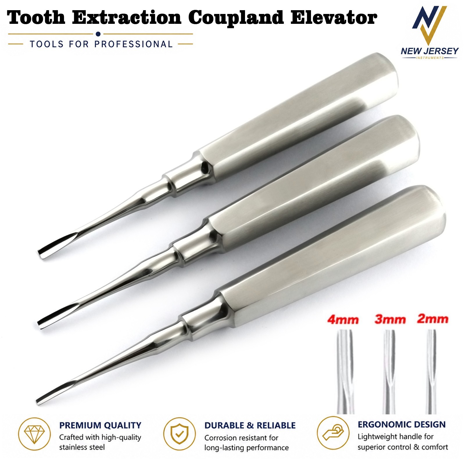 Dental Elevators Coupland Elevators Set of 3 Extracting Extraction Instruments