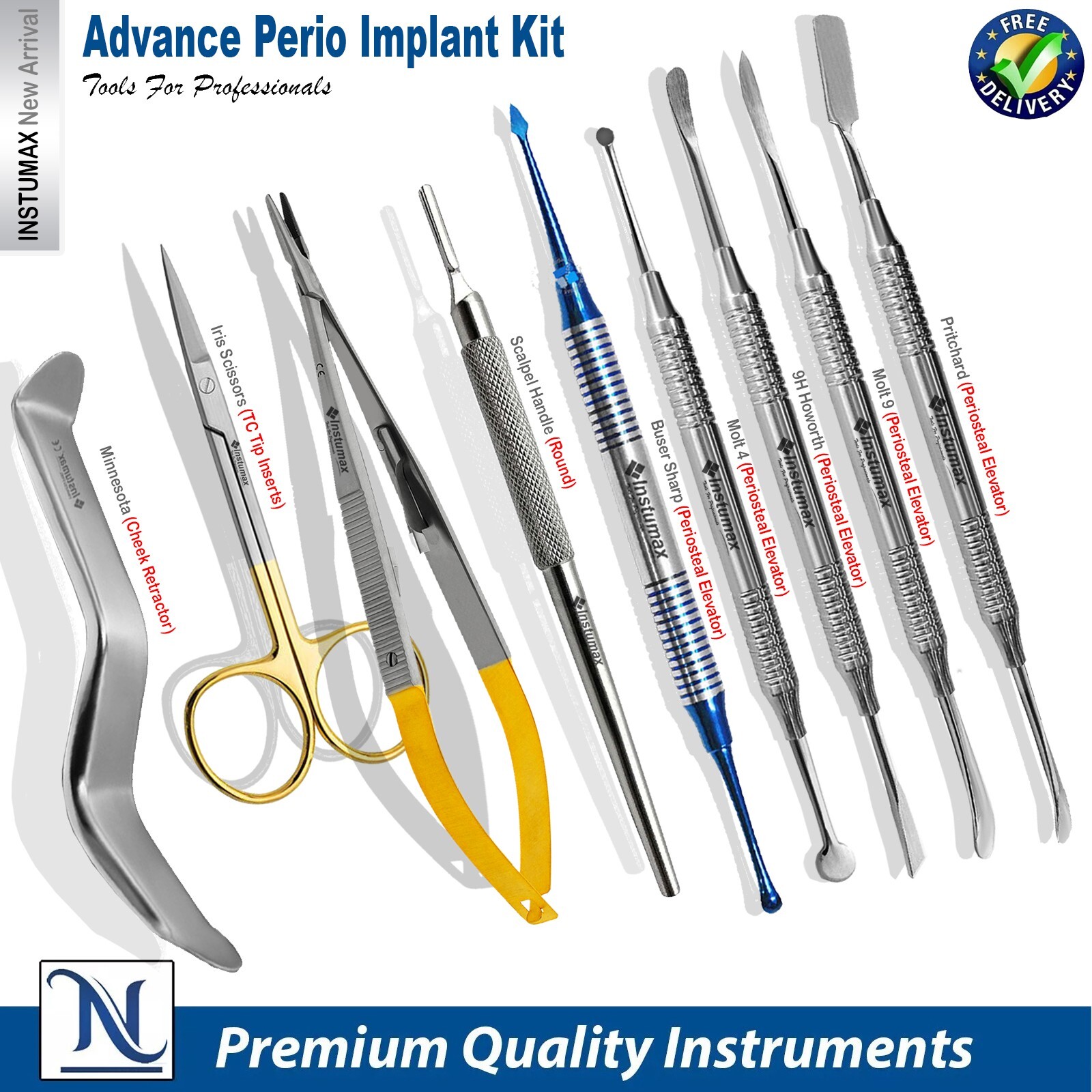 Dental Oral Periodontal Surgery Microsurgical Tools Ser Periosteal Elevators Set