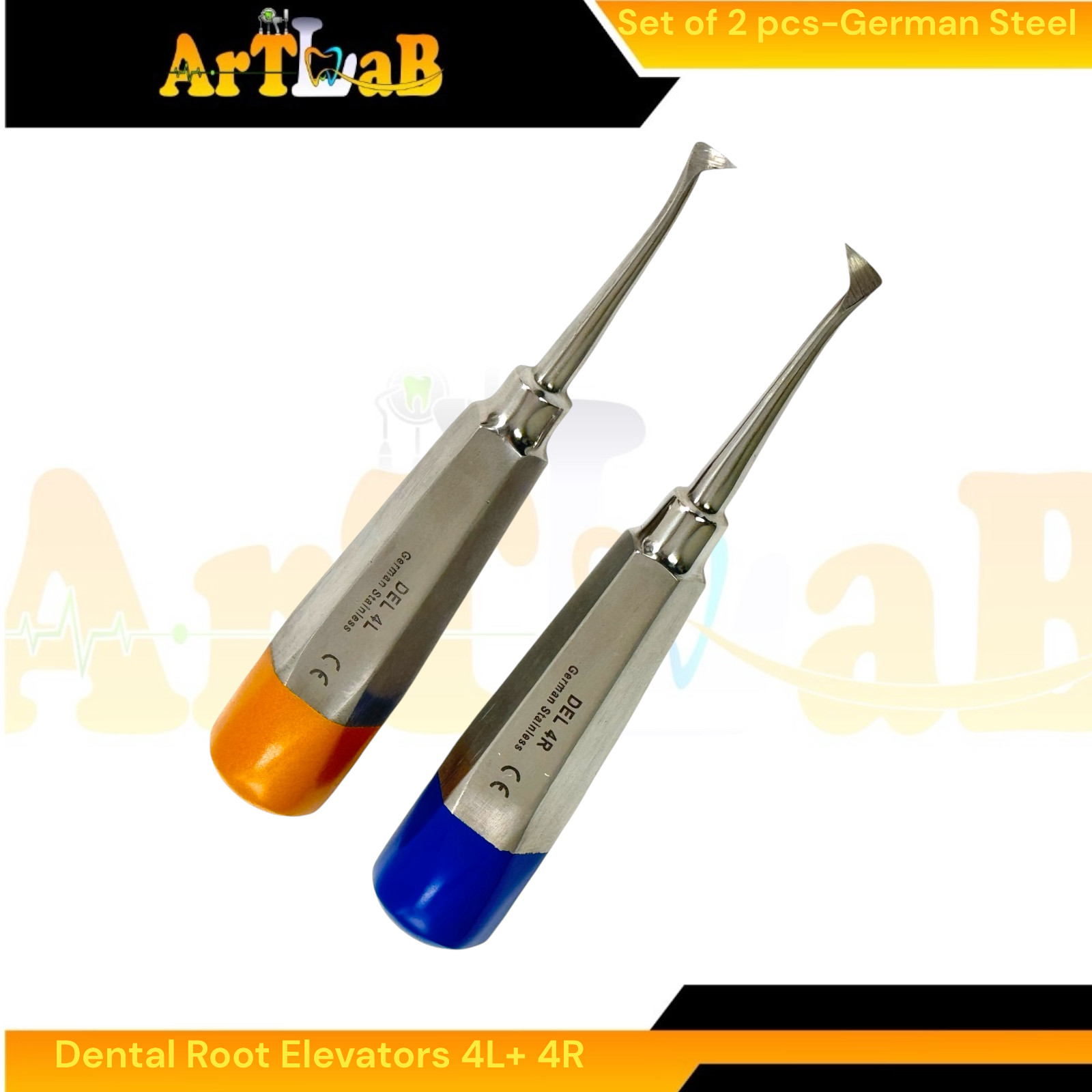Cryer Dental Root Elevators 4L + 4R Set of 2 – Color-Coded – Stainless Steel