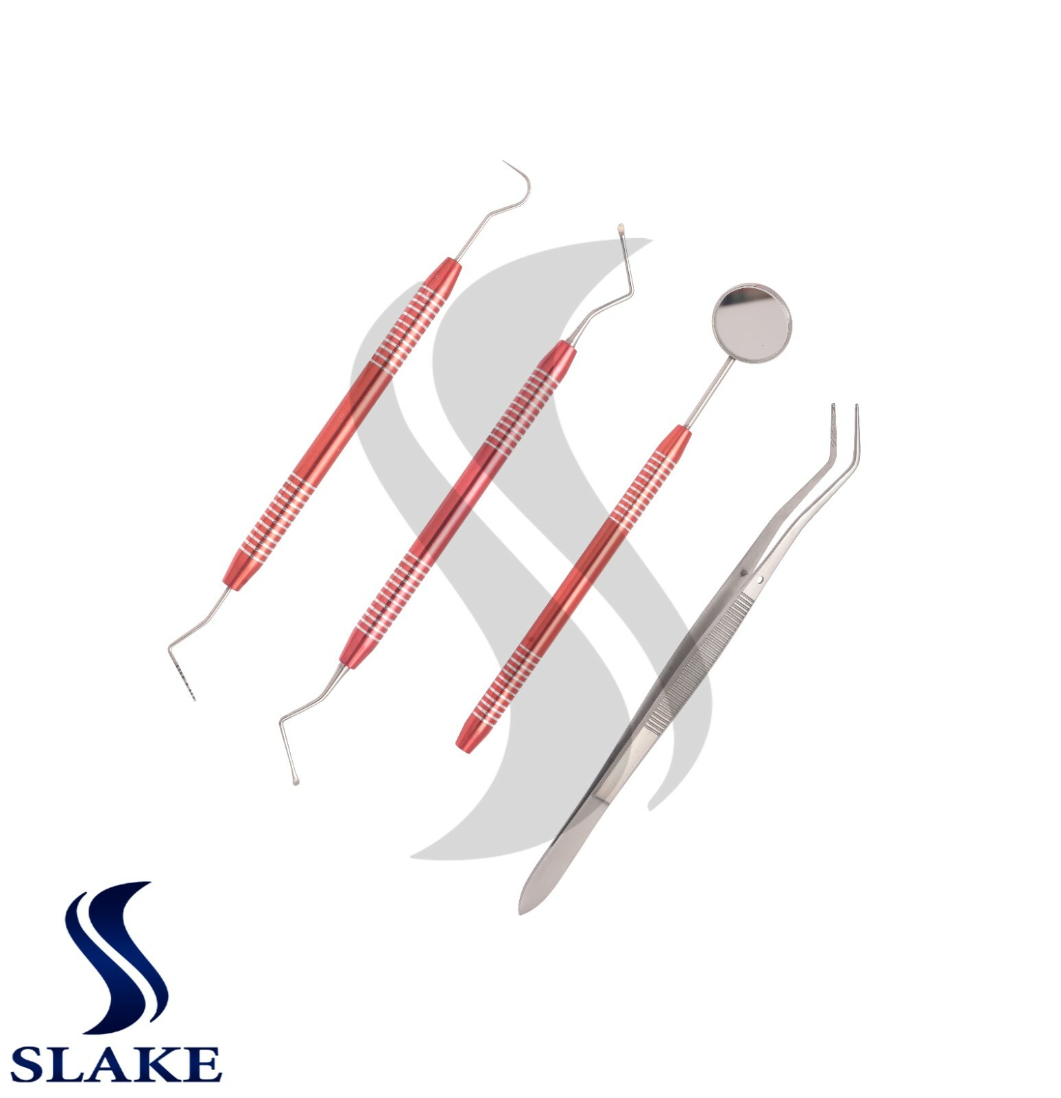 Dental Basic Set Mirror Explorer College Plier Lucas Set of 4 Instruments Red