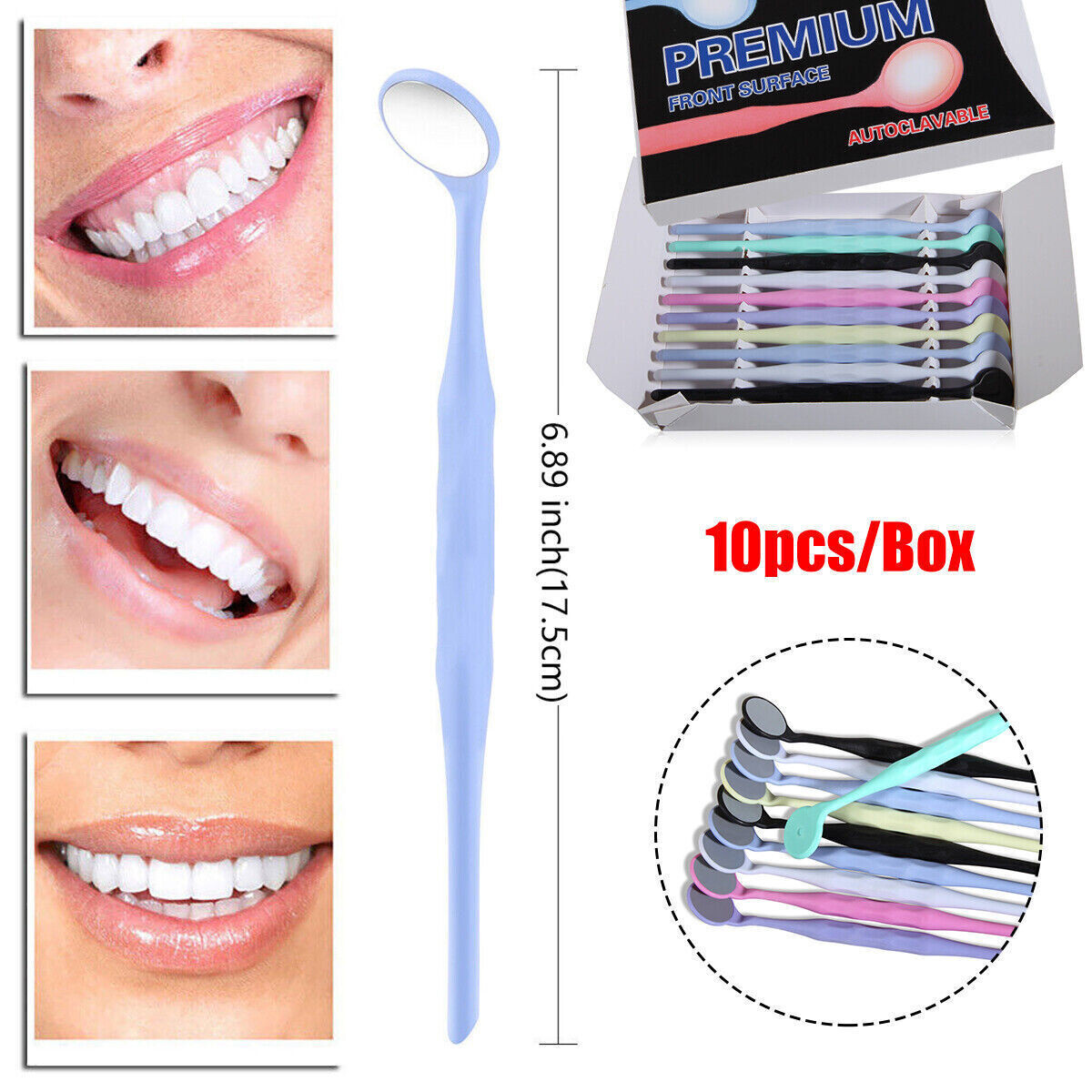 7 Colors Dental Anti-fog Autoclavable PREMIUM Mouth Mirrors Front Surface