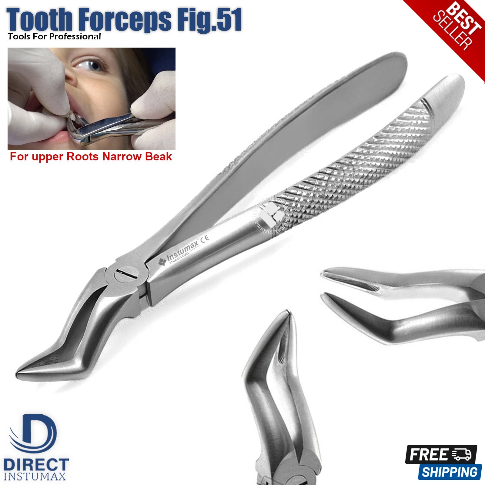 Veterinary Exodontion Basic Extraction Kit of 7 Dental Tooth Forceps Upper Roots