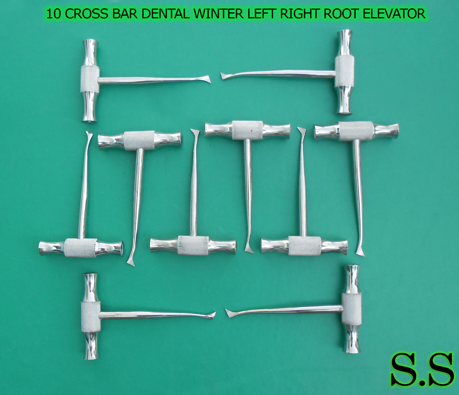 SET OF 10 PC CROSS BAR DENTAL WINTER LEFT RIGHT ROOT ELEVATOR EXTRACTION KIT