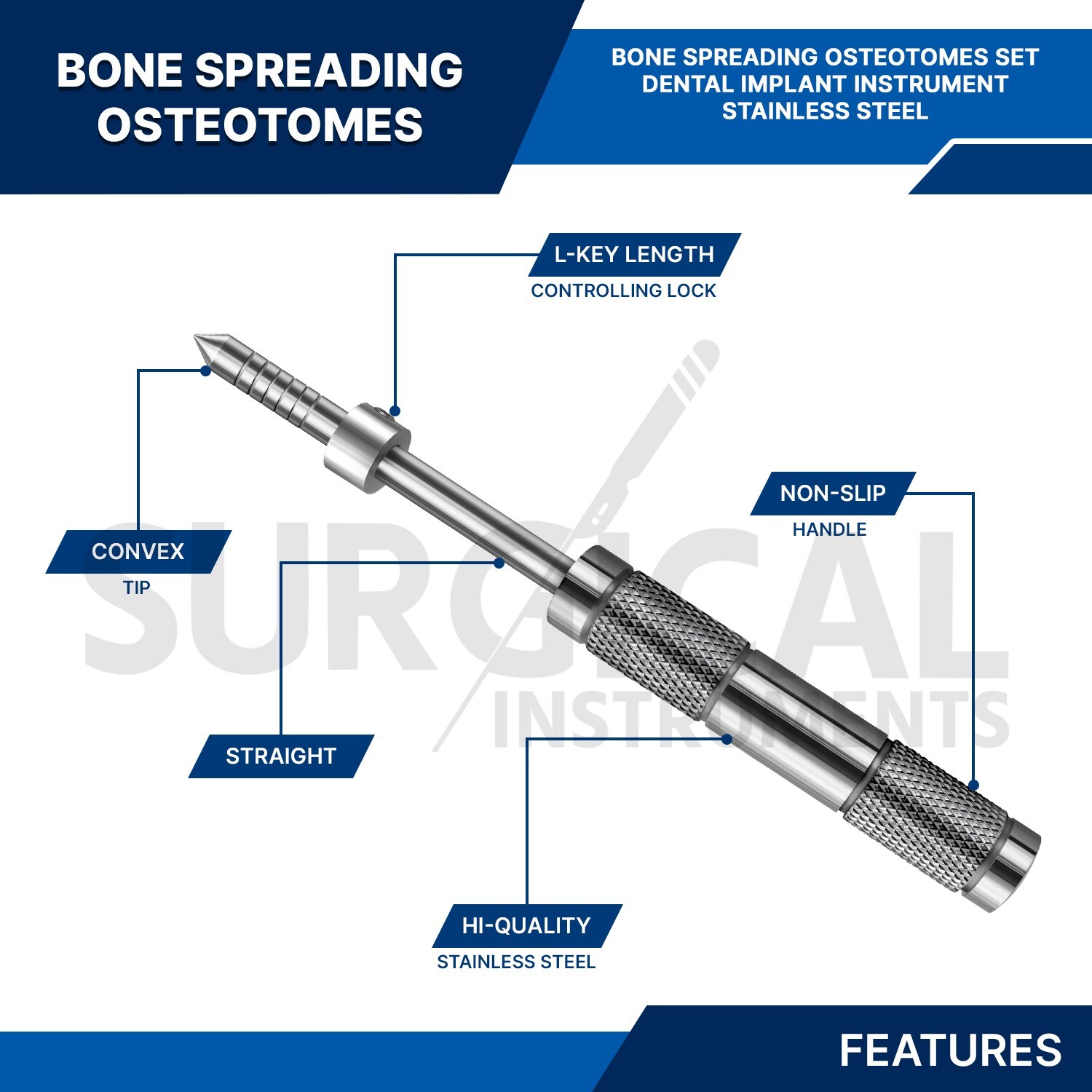 Bone Spreading Osteotomes Set W/Adjustable Stops Dental Implant Instruments