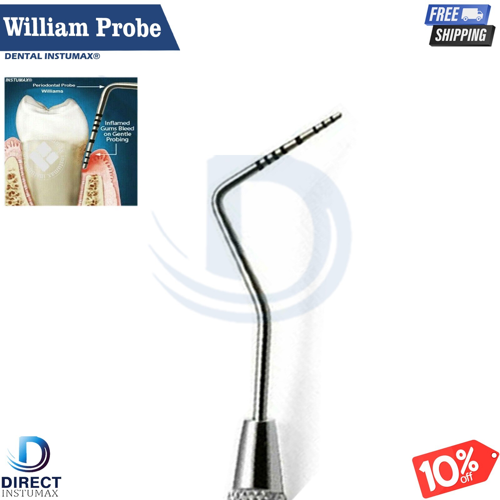 Dental Examination William Perio Probe Explorer Double Ended 2Pcs