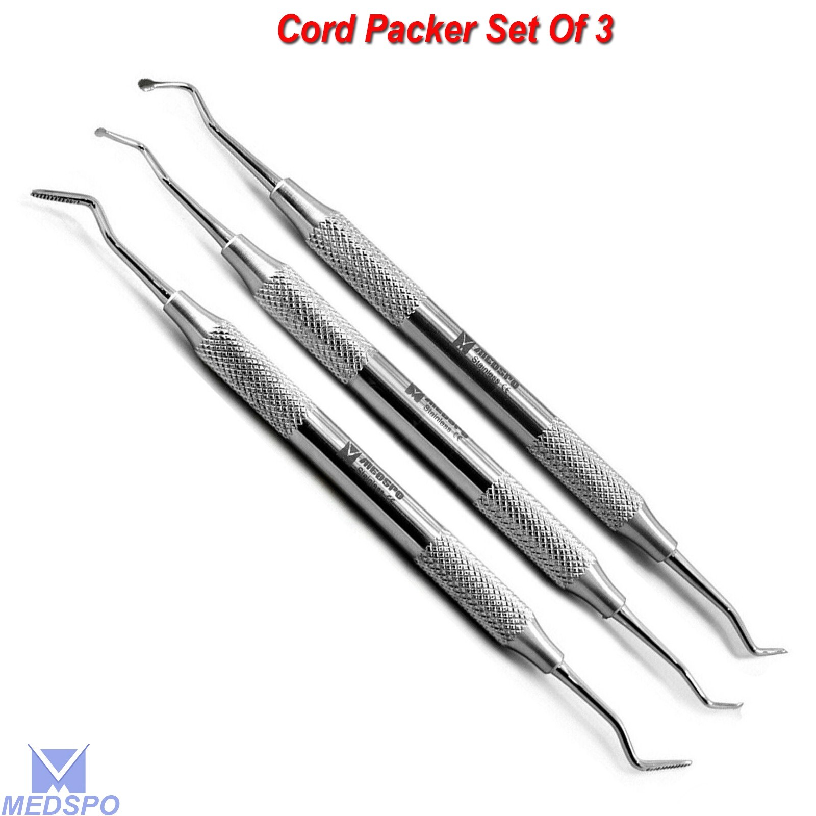 Dental Perio Cord Packer Gingival Cord Retraction Scaler Double Ended Set Of 3