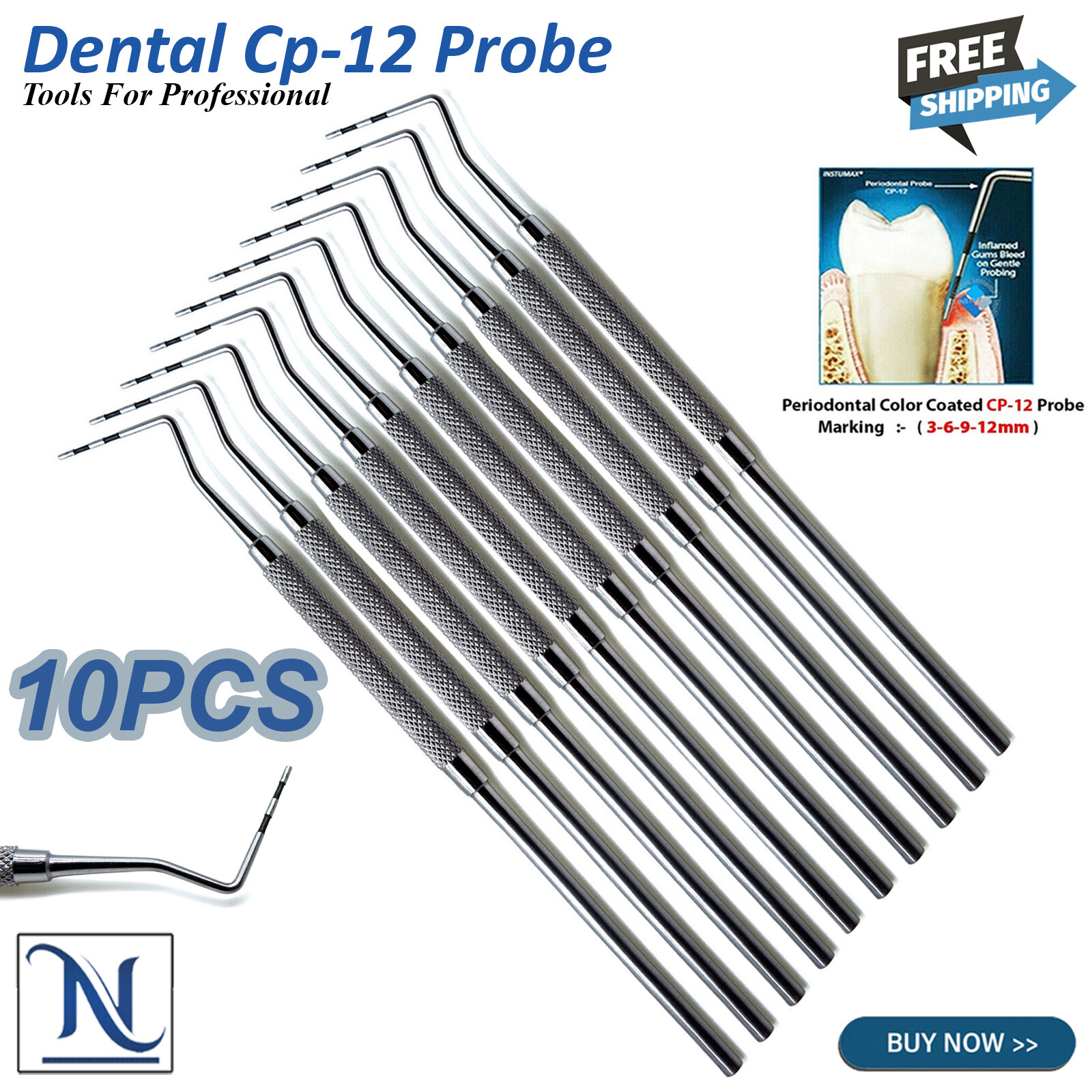 Periodontal CP-12 Probe Williams Color Coated Marking 3-6-9-12 Dental Probes