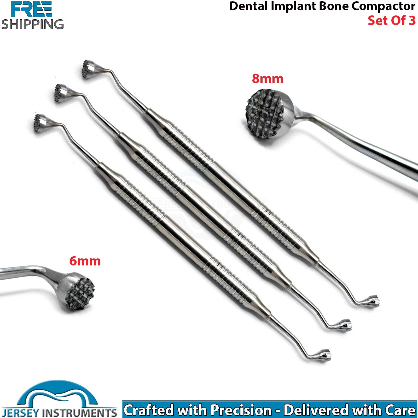 Bone Compactor Double End Dental Surgical Bone Grafting Stainless Steel 3 Pieces