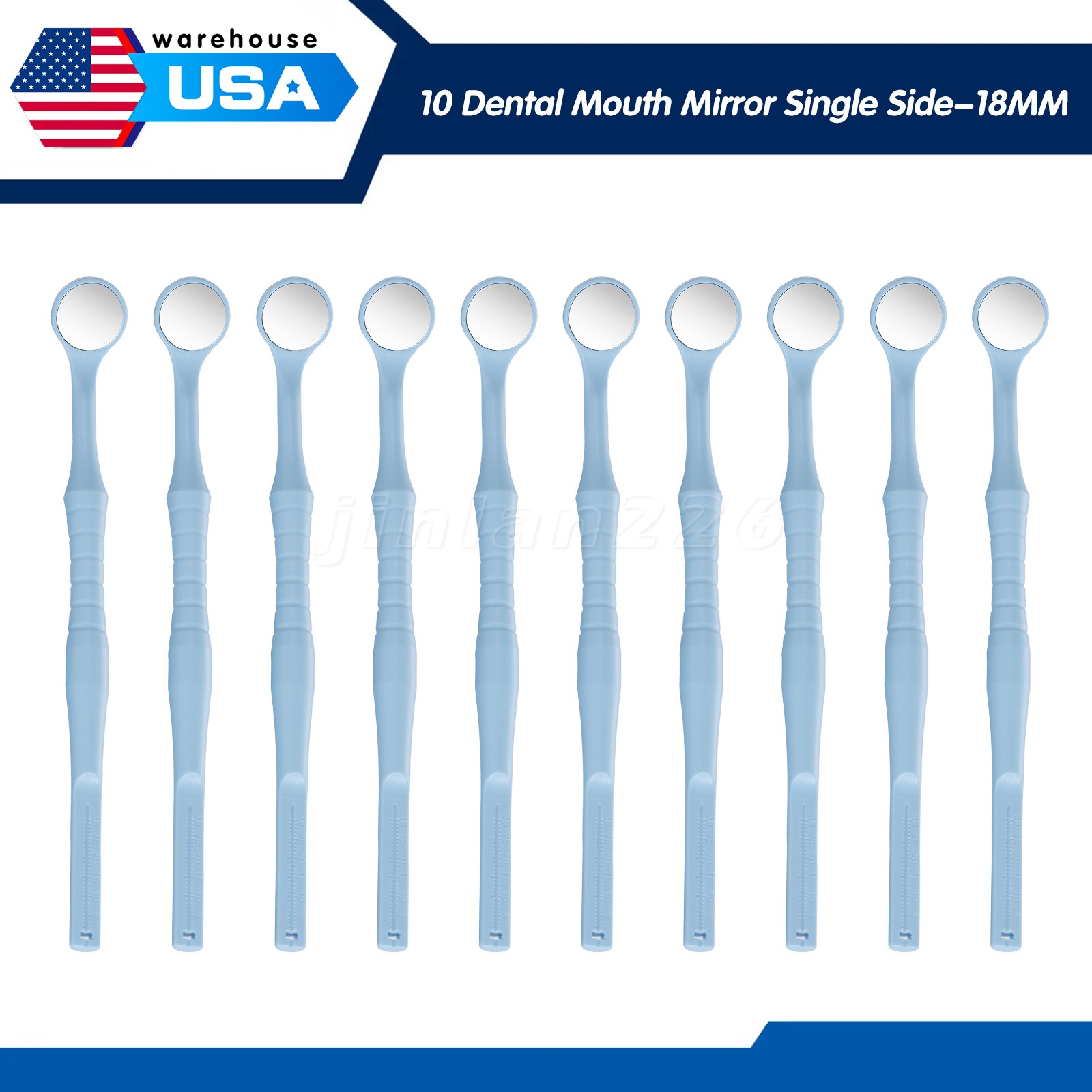4*10pc Dental Mouth Mirror With Blue 18mm Single Side HANDLE Examination Tool