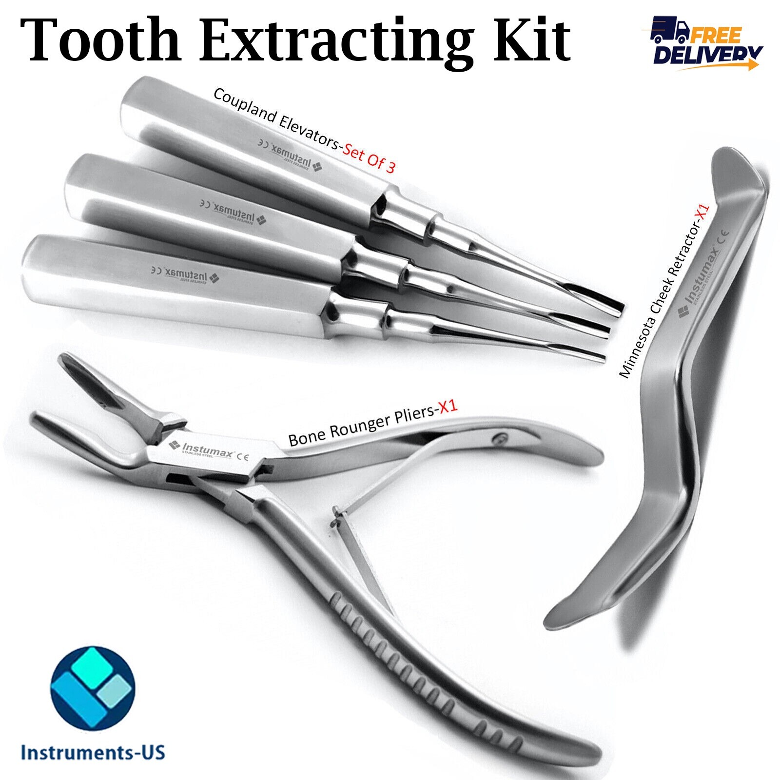 Basic Tooth Extraction Kit Coupland Dental Extracting Elevators Rongeur Plier CE