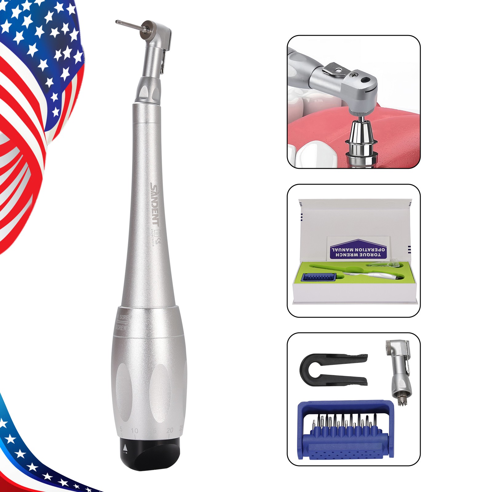 1-10* Dental Universal Implant Torque Wrench Contra Angle Drivers Silver