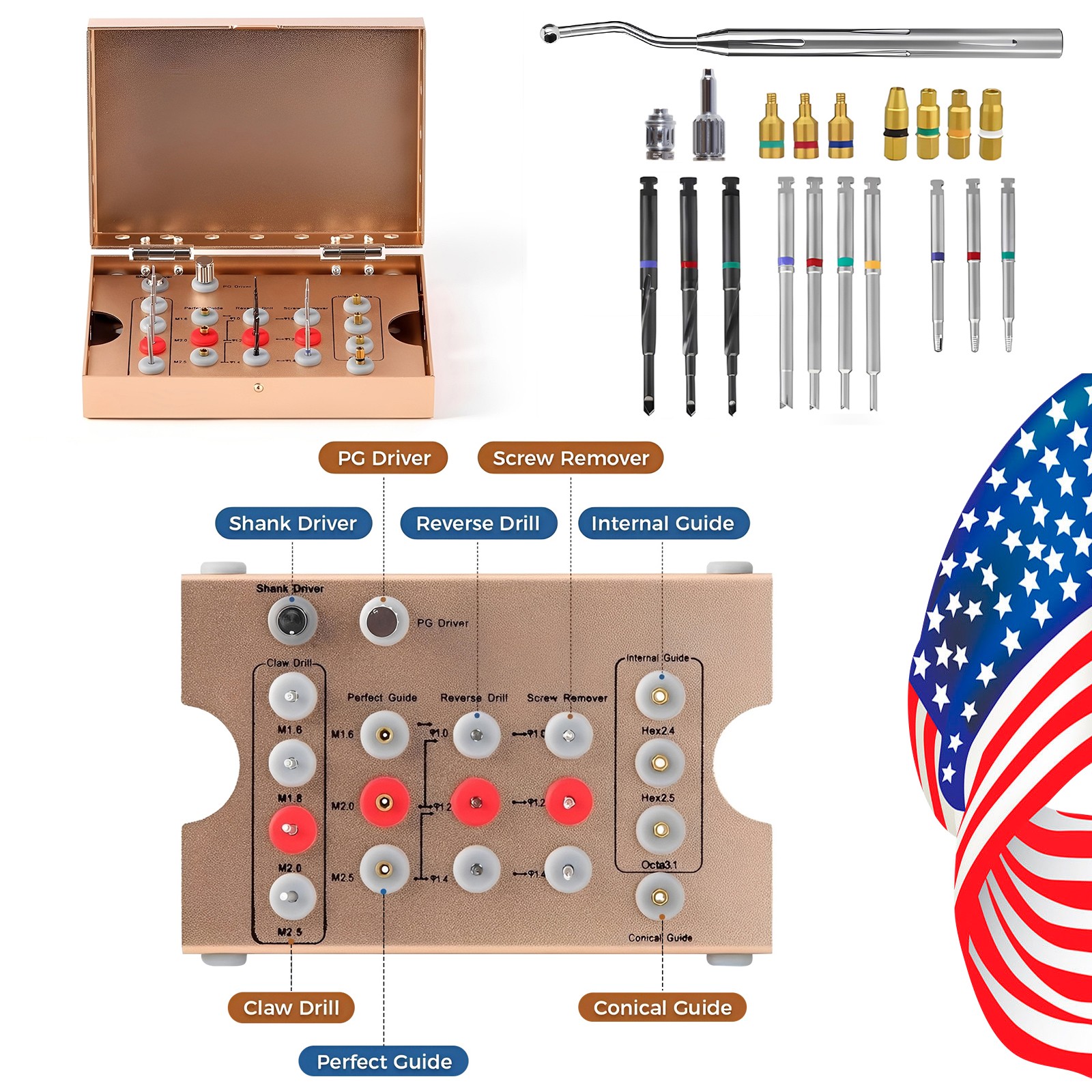 Dental Universal Implant Removal Kit Golden Box Broken Screws Extract Tool Set