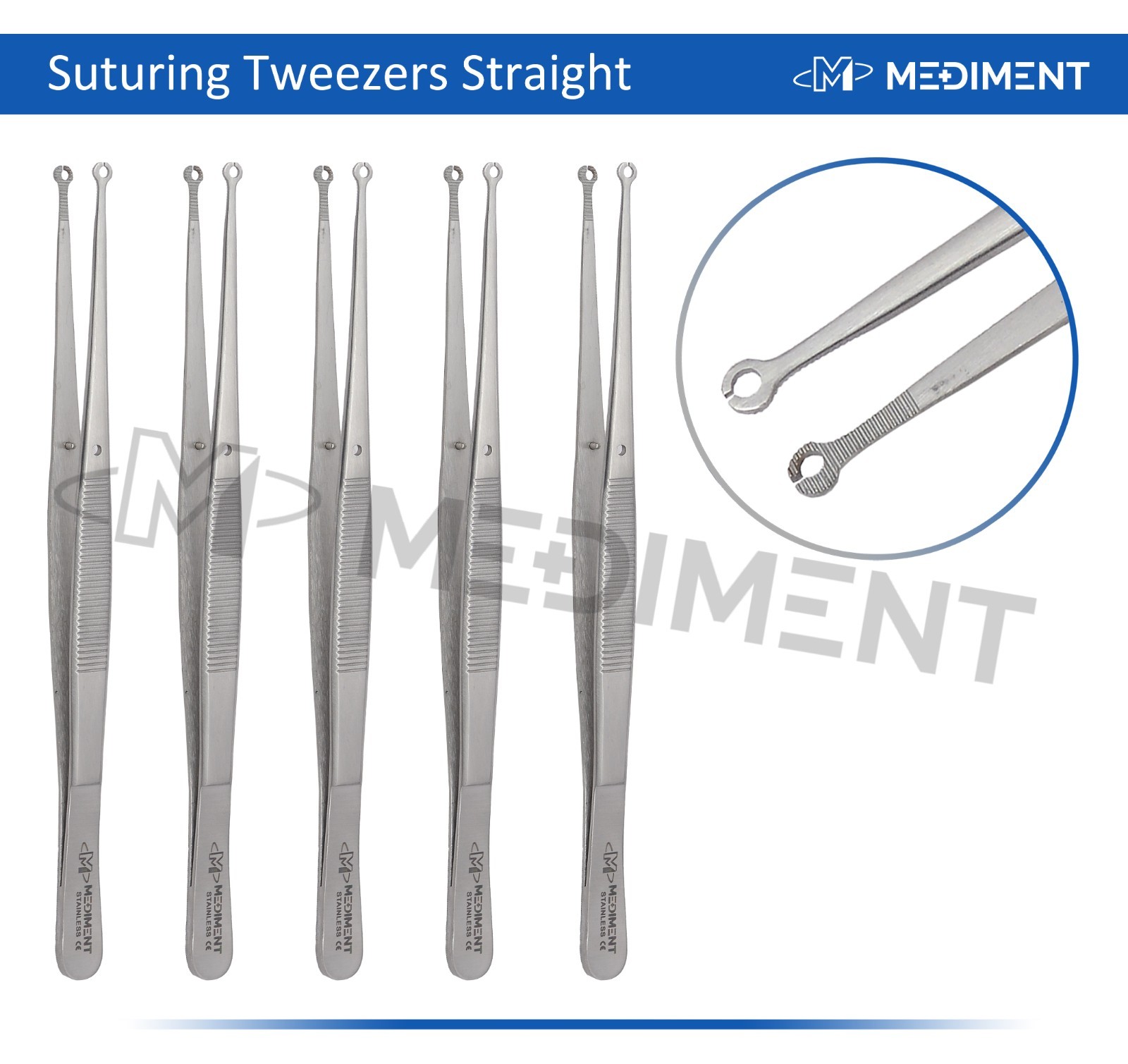 5 Pcs Surgical Corn Suture Tweezers Straight 6” Dental Suturing Soft Tissue CE