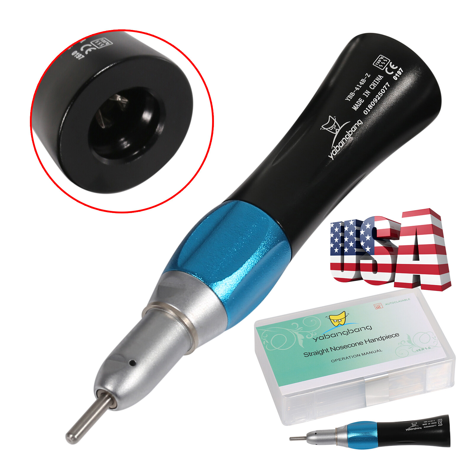 Yabang Dental Straight Nosecone Low Speed Handpiece E-type fit NSK black