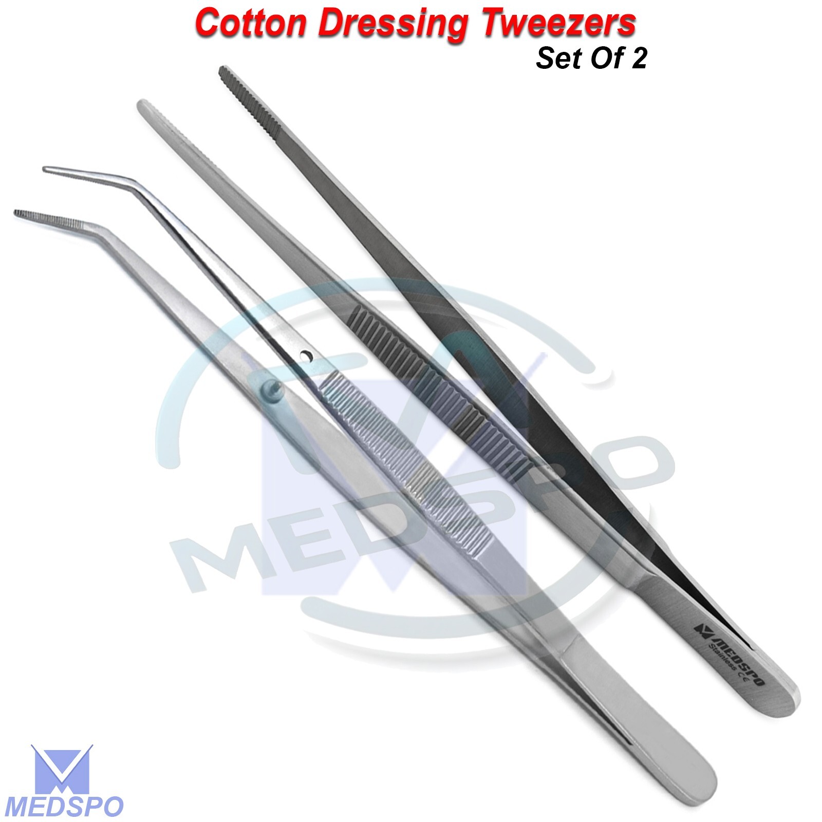 Set Of 2 Dental Cotton Dressing Pliers Thumb Tissue Forceps Surgical Instruments