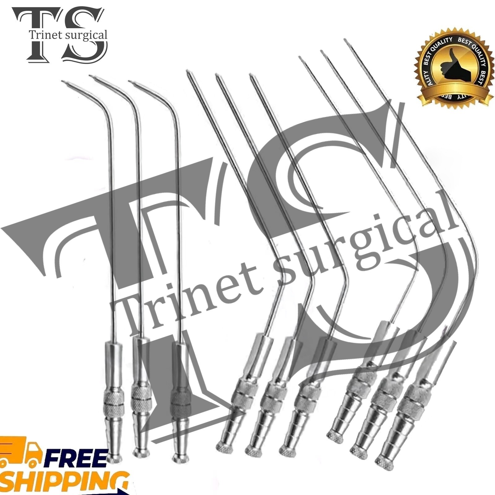 9 Pcs Dental Cannula Sinus Suction Tubes straight and curved surgical instrument