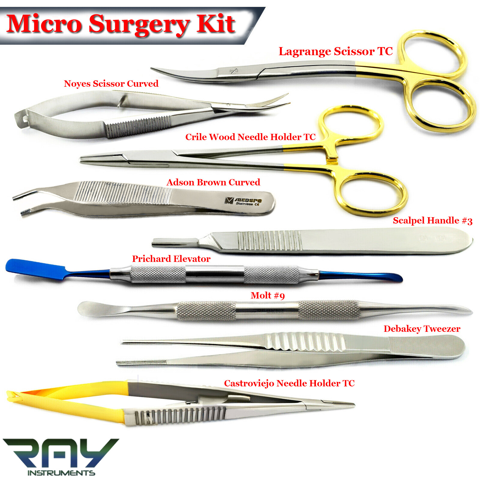 Dental Micro Surgery Instruments Kit Surgical Castroviejo Needle Holder Scissors