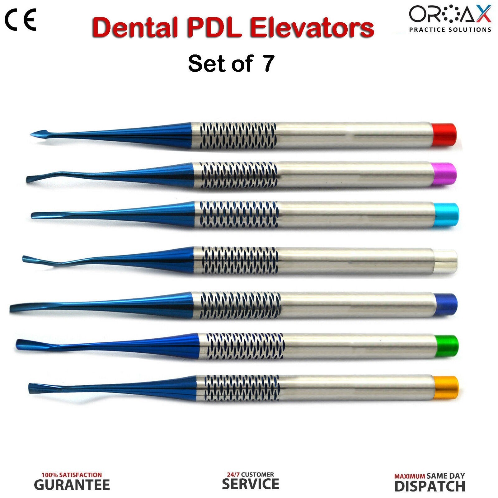Dental PDL Luxating Root Elevators Set of 7pcs Periotomes Tips Titanium Lab Tool