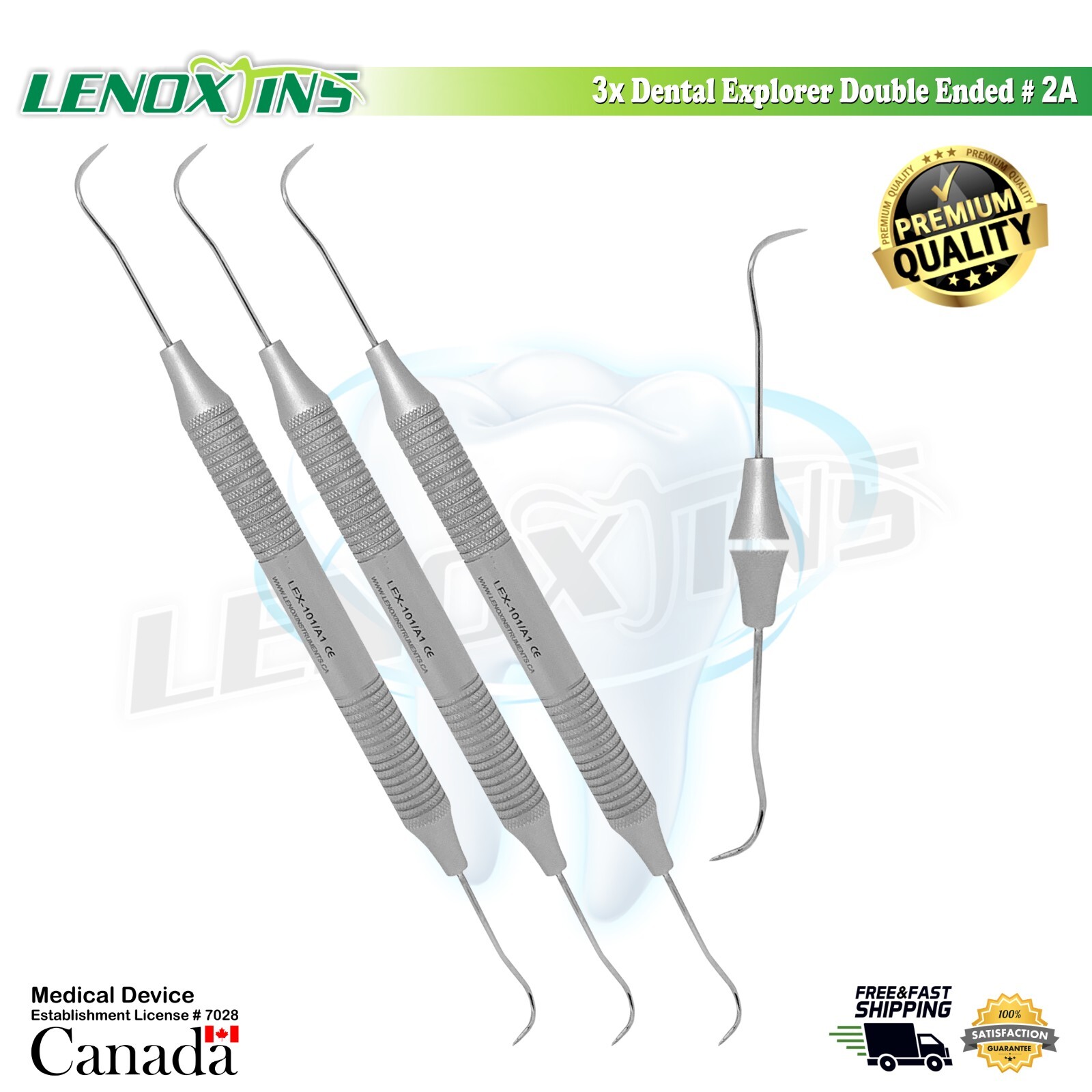 3x Dental Explorers #2A, Dental Instruments. Germany Stainless Steel, CE
