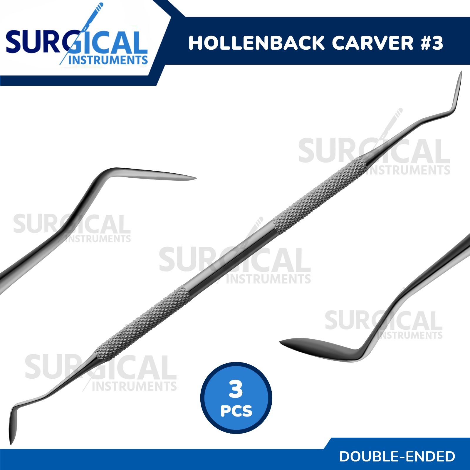 3 Pcs Double Ended Hollenback Carver #3 – Oral Dental Instruments German Grade