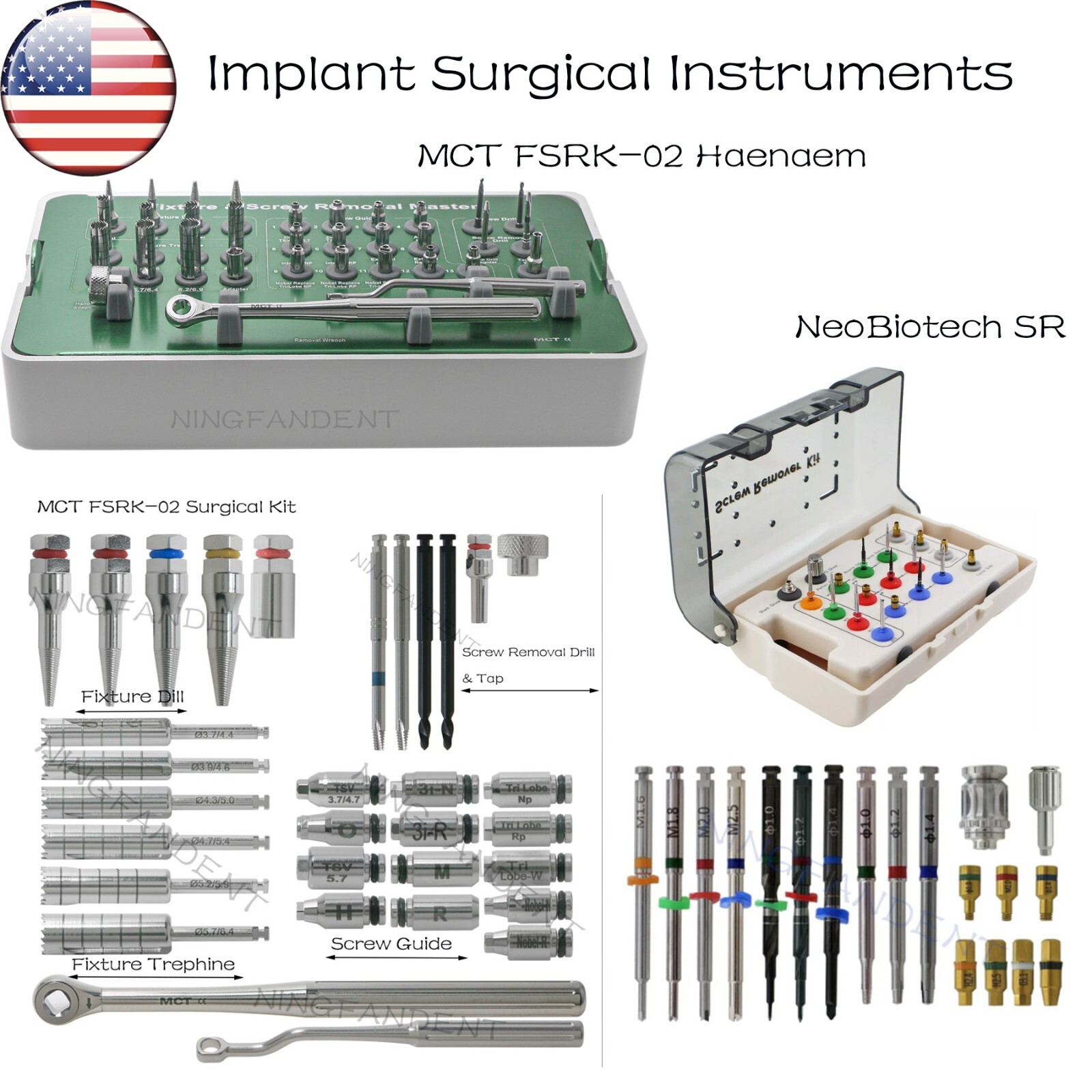 US Implant Fixture & Fractured Screw Removal Kit MCT FSRK-02 NeoBiotech SR