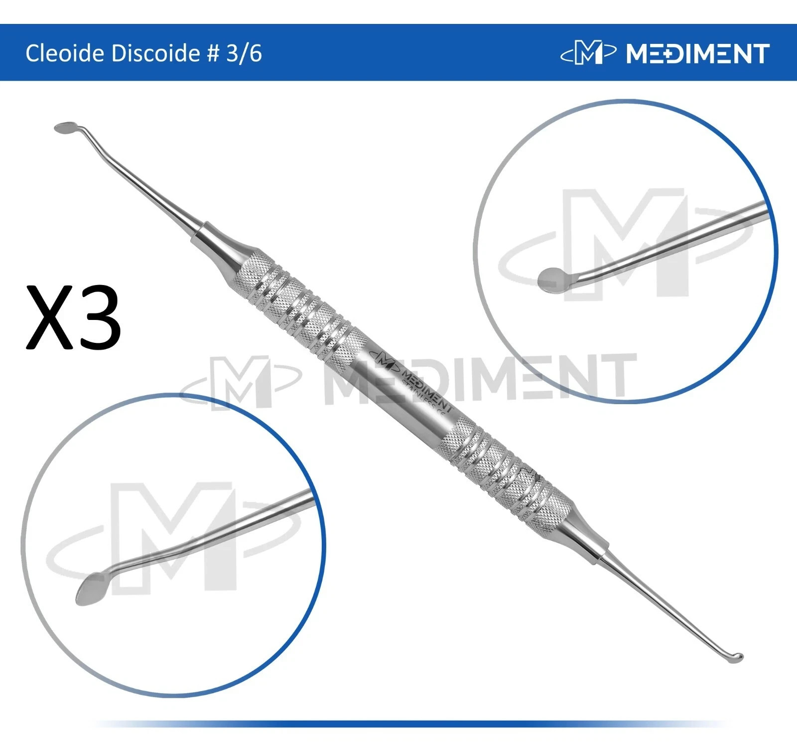 X3 DENTAL OPERATIVE INSTRUMENT CLEOIDE DISCOIDE 3/6 8MM HOLLOW HANDLE STAINLESS