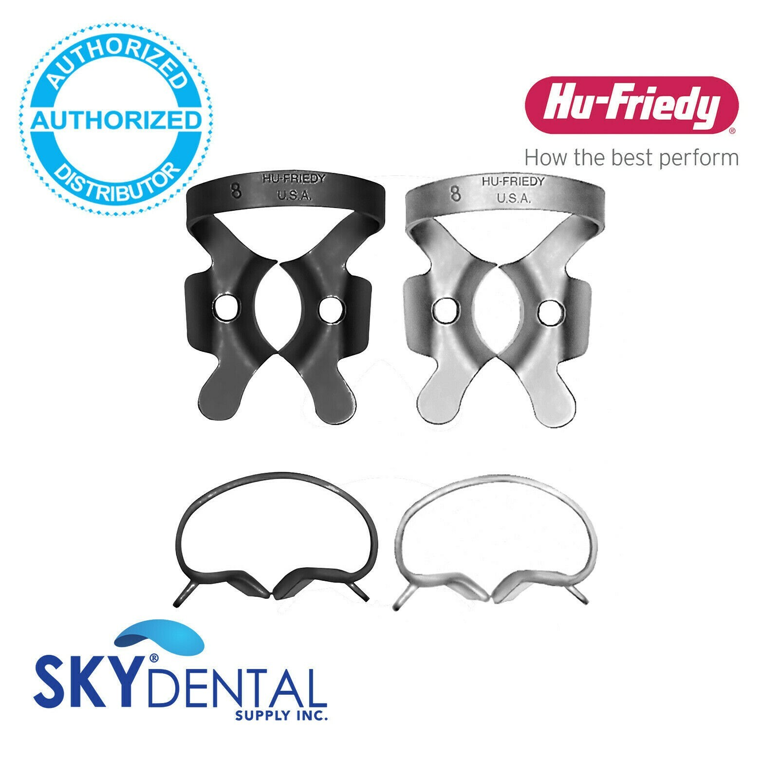 Hu-Friedy Clamp , Rubber Dam #8, Black Line RDCM8X / Satin Steel RDCM8