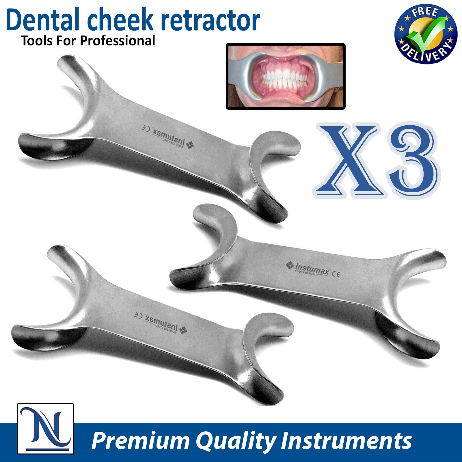 Dental Cheek Retractor Lip Tongue Mouth Opener Retractor 10CM NEW Set of 3 PCS