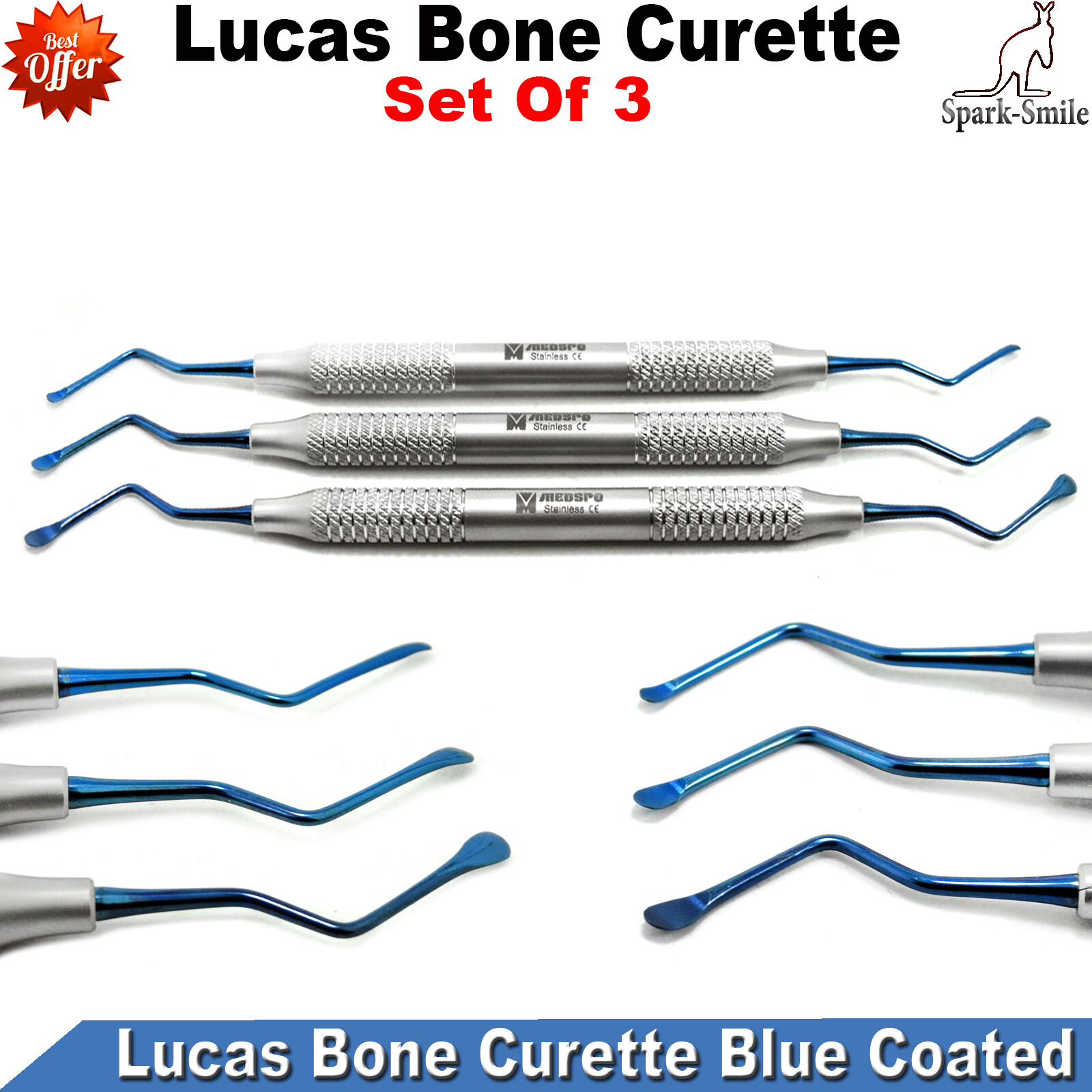 Silicon Lucas Root Planing Surgical Bone Curette Deep Scaling Implant Blue Color