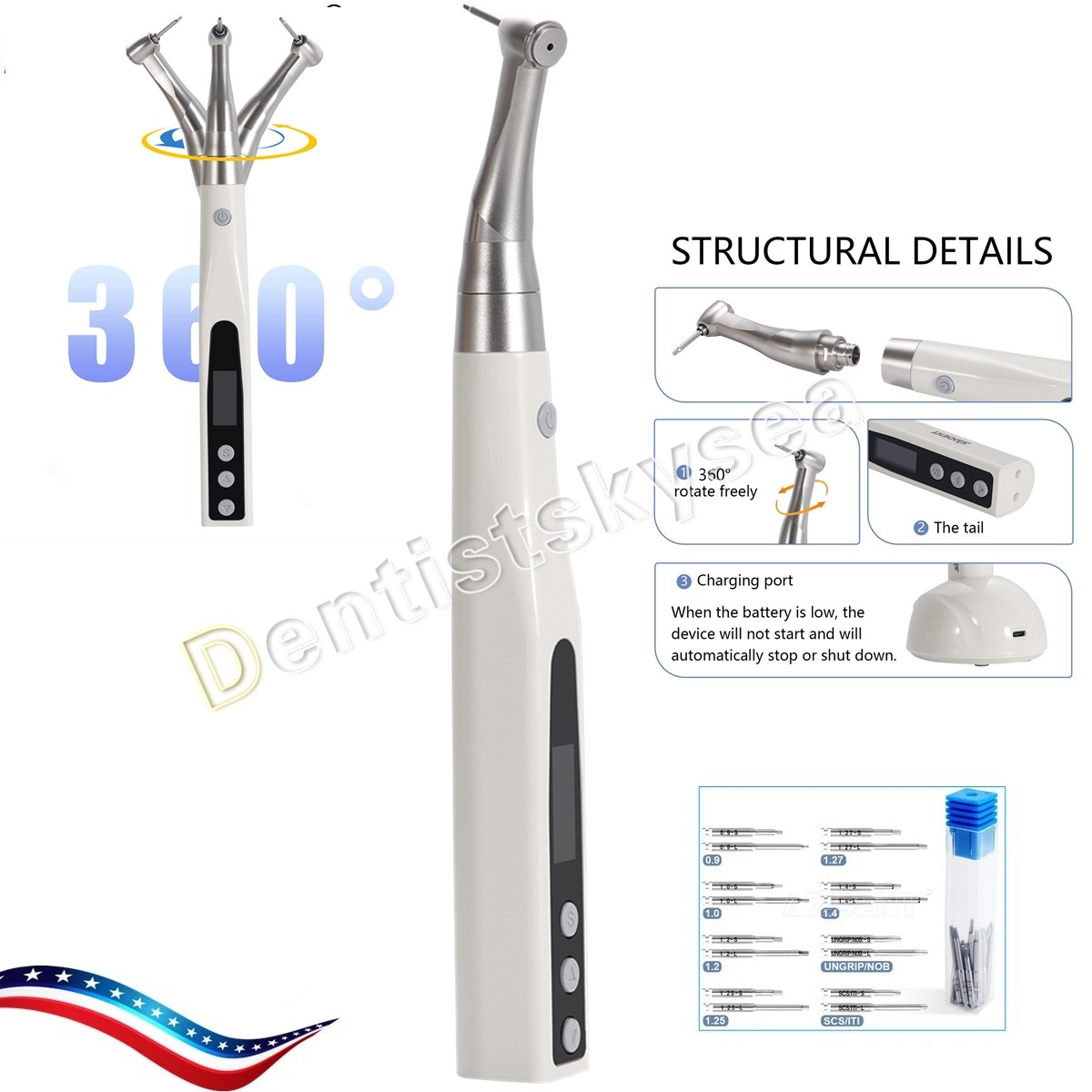 Wireless Dental Electric Implant Torque Wrench Handpiece 360° Rotate + Drivers
