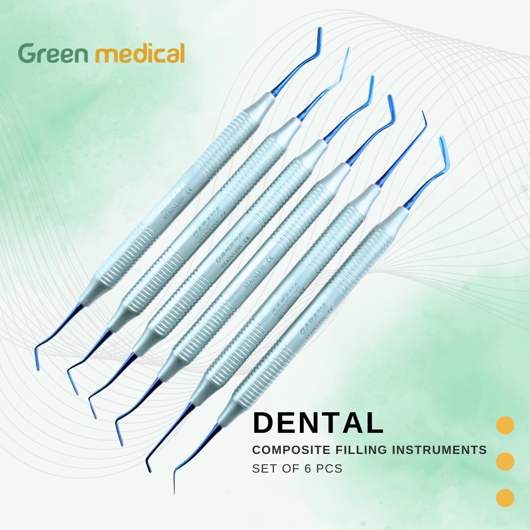 6 Pcs Dental Composite Filling Instrument Blue Titanium Coated Restorative Kit