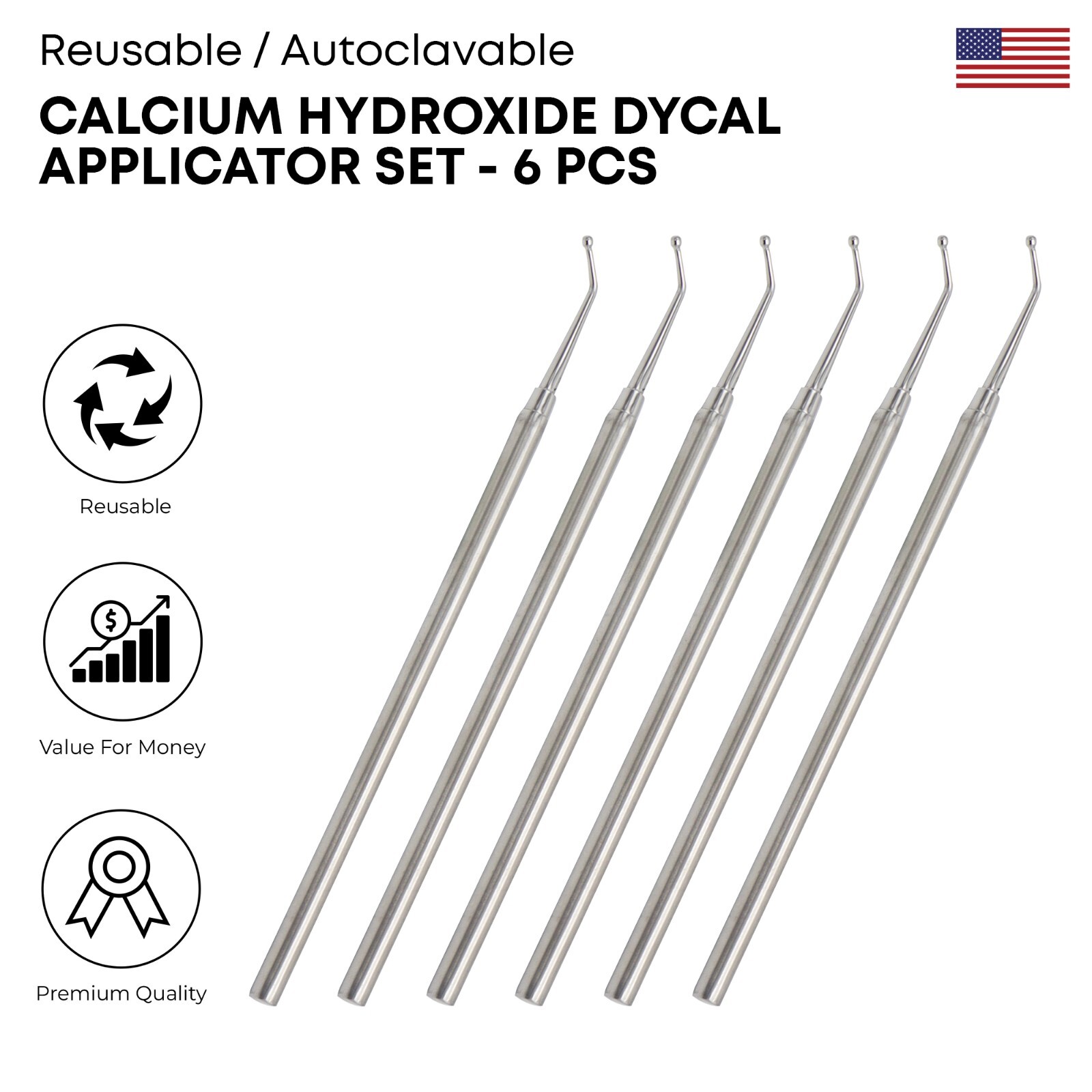 6 Pcs Calcium Hydroxide Dycal Applicator German Grade Dental Instruments Set