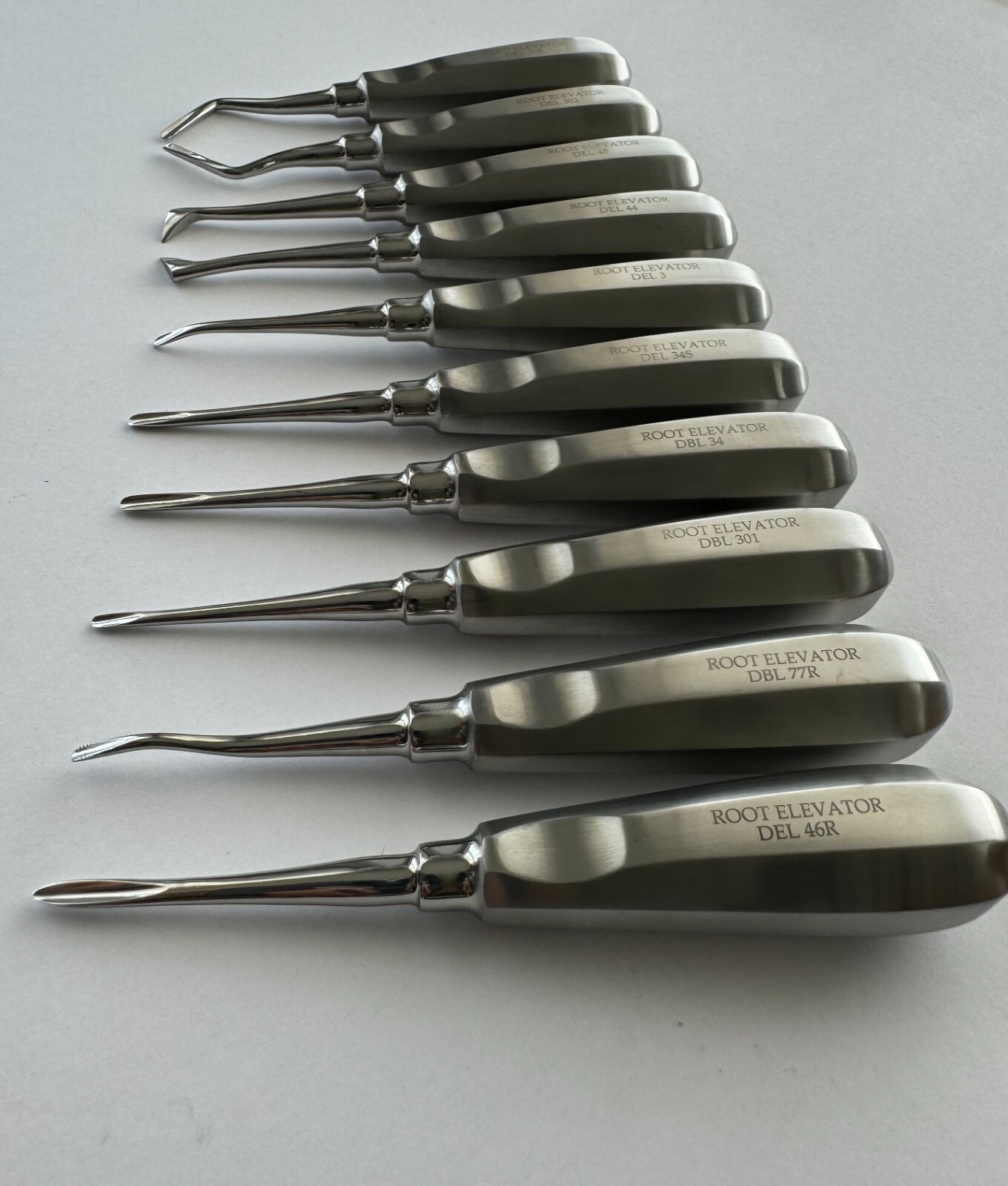Dental Root Elevator 10pcs Set Del 44, 45, 302, 303, 34s, 34, 301, 77R, 46R, 3