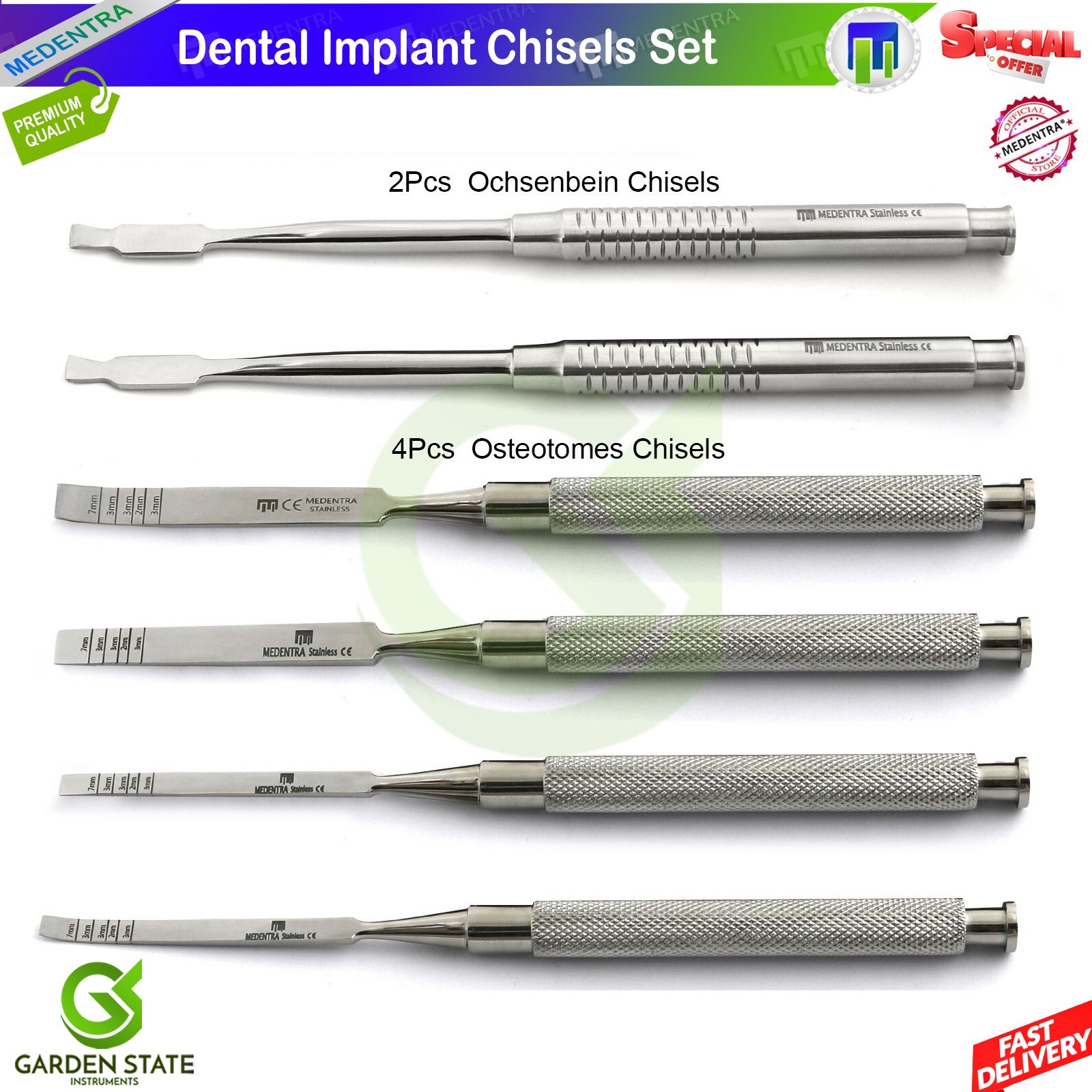 Dental Implant Chisel Bone Splitting Extracting Ochsenbein Osteotome Chisels Set
