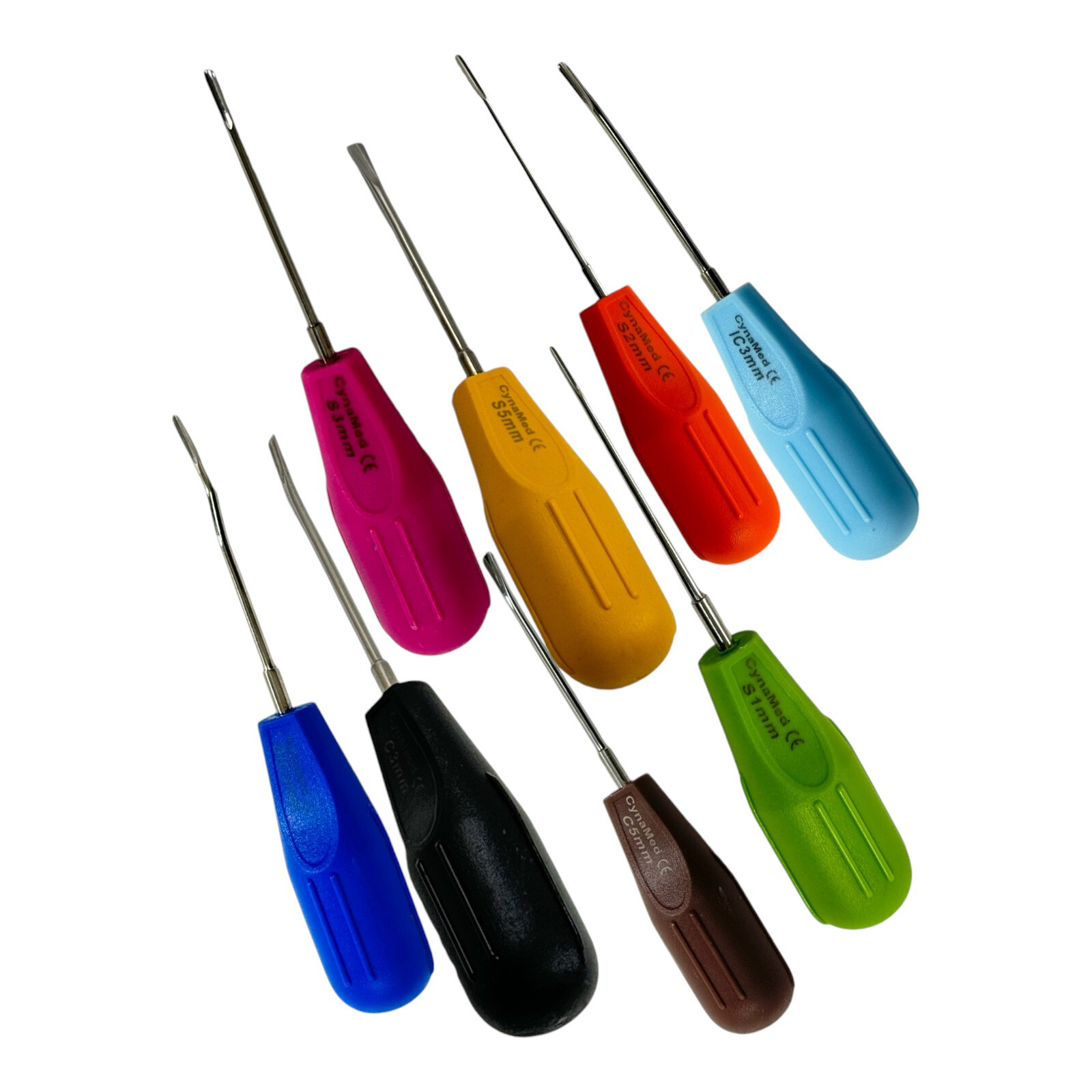 Luxation Dental Tooth Extraction Elevators | Color Handle | STR & Angled | 8PK