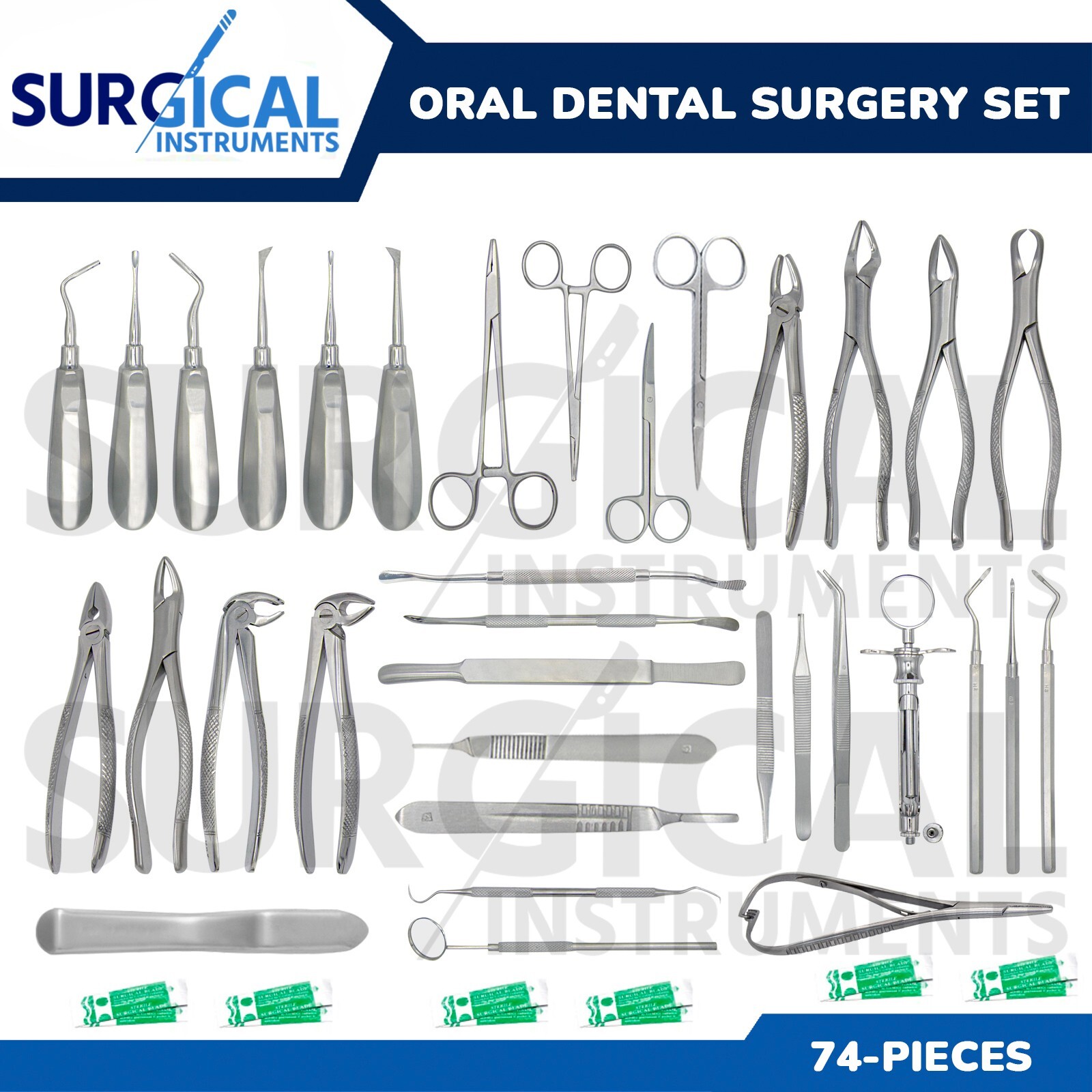 74 Pcs Oral Dental Extraction Surgery Extracting Elevators Forceps German Grade
