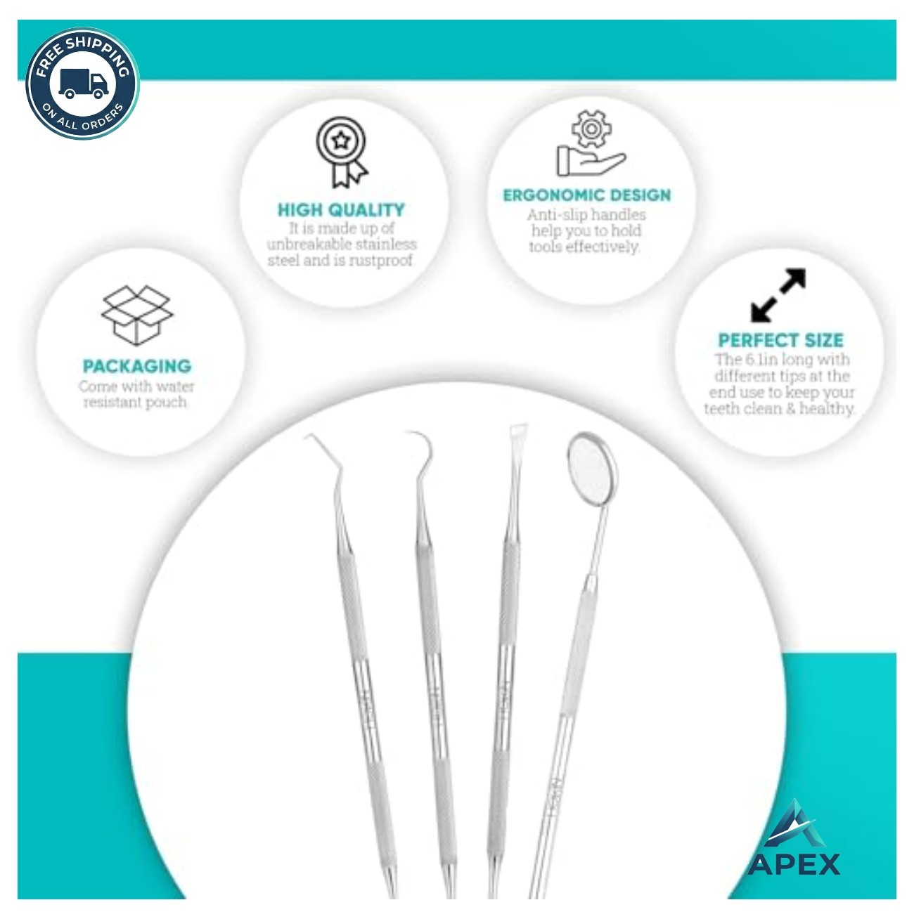 Plaque Remover Teeth Cleaning Tool Kit 4 Piece Stainless Steel Dental Care Set