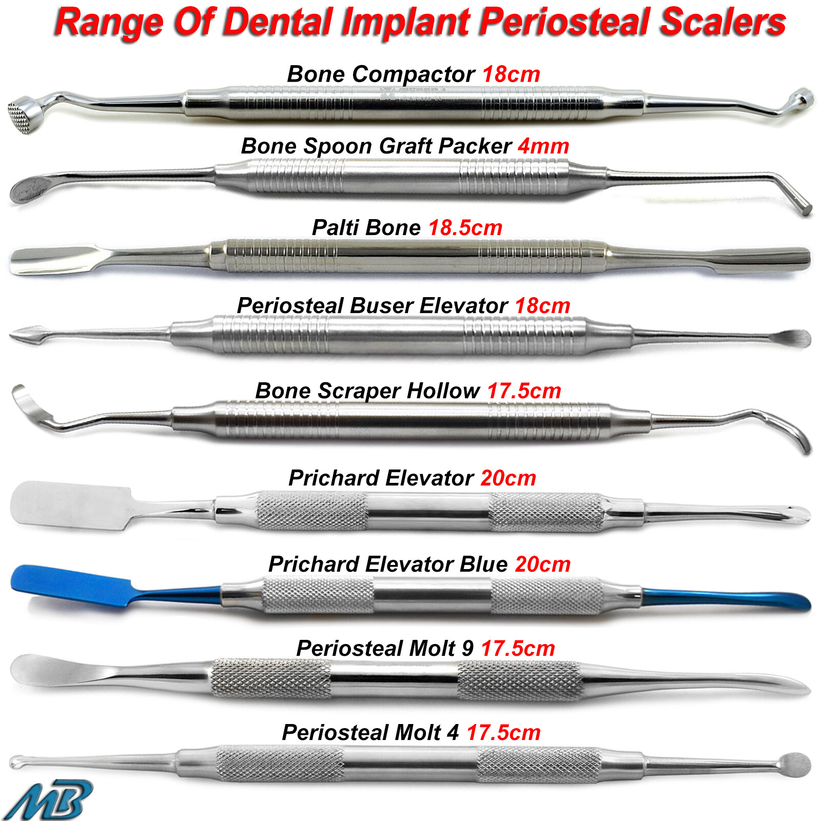 Dental Implant Bone Compactor Packer Scraper Periosteal Molt Elevators Prichard