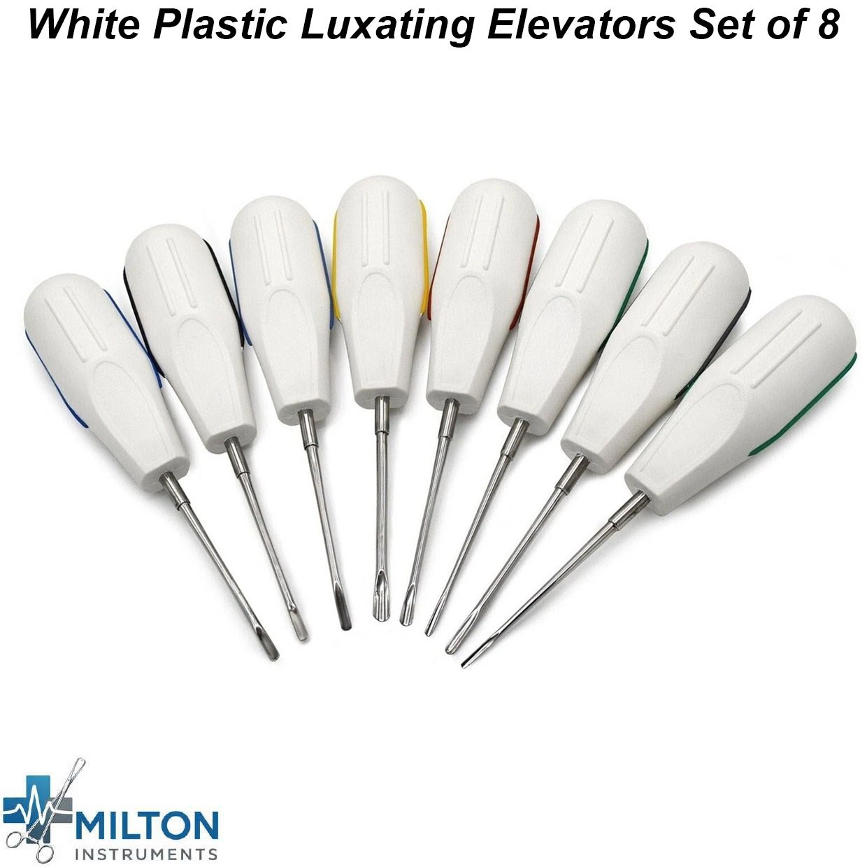Dental Luxating Elevator Root Extracting White Plastic Handle Elevators Set Of 8